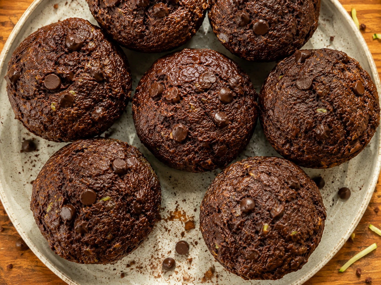 Healthy Zucchini Chocolate Muffins aerial view