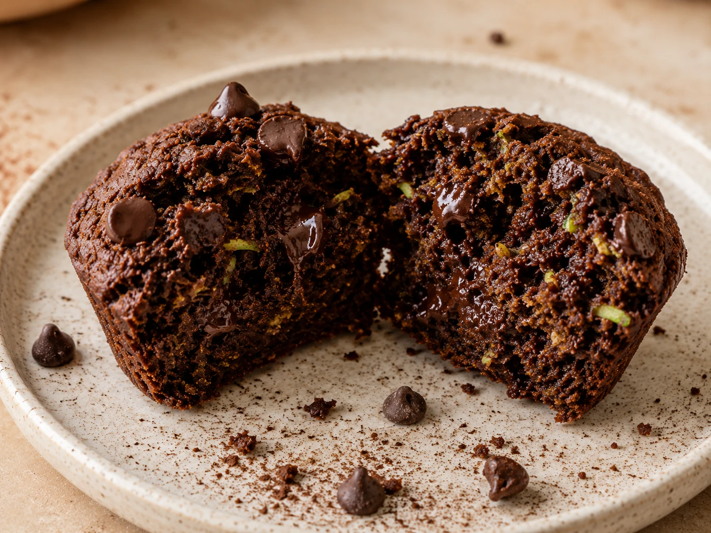 Healthy Zucchini Chocolate Muffins close up