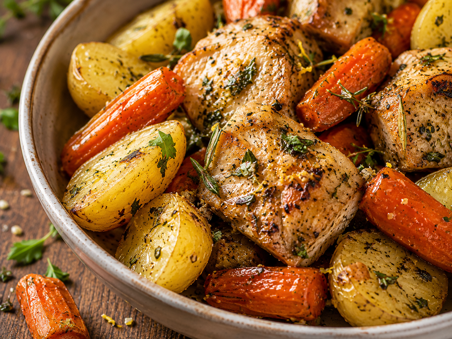 Herb Roasted Chicken Potato Bowls close up