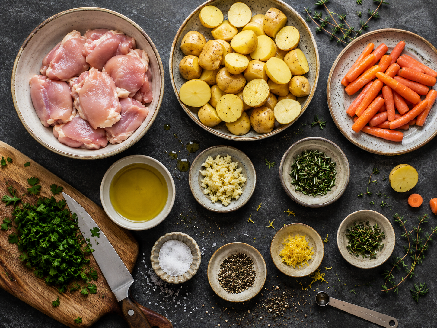 Herb Roasted Chicken Potato Bowls preparation