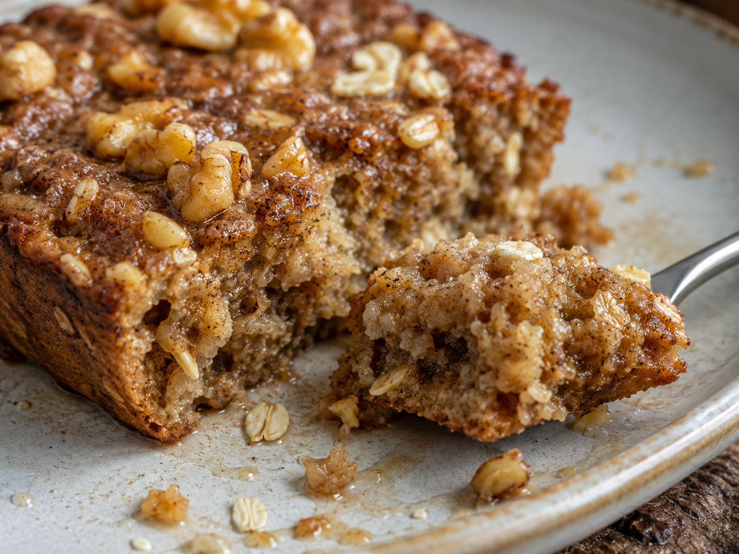 High Protein Banana Bread Oat Bake close up