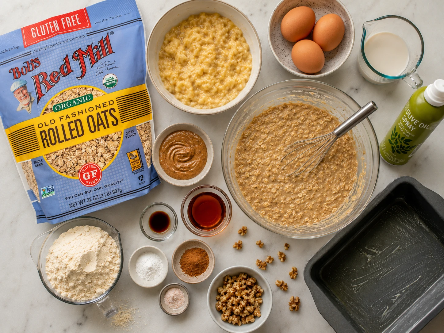 High Protein Banana Bread Oat Bake preparation