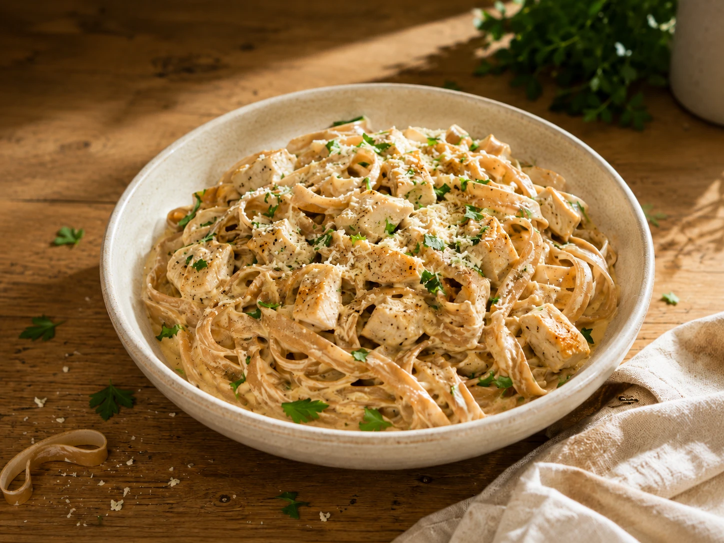 High Protein Chicken Alfredo Pasta