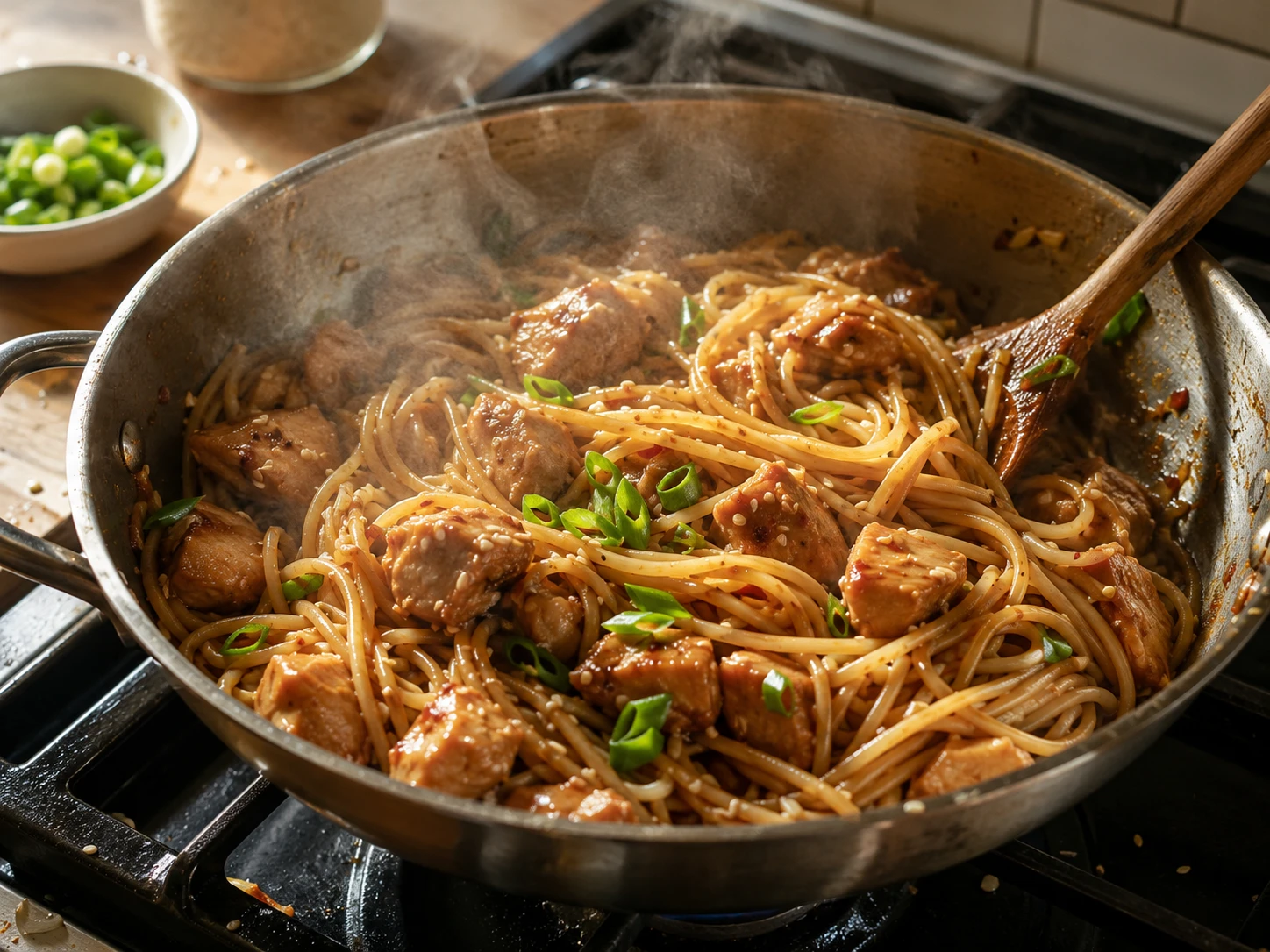 Honey Garlic Chicken Pasta aerial view