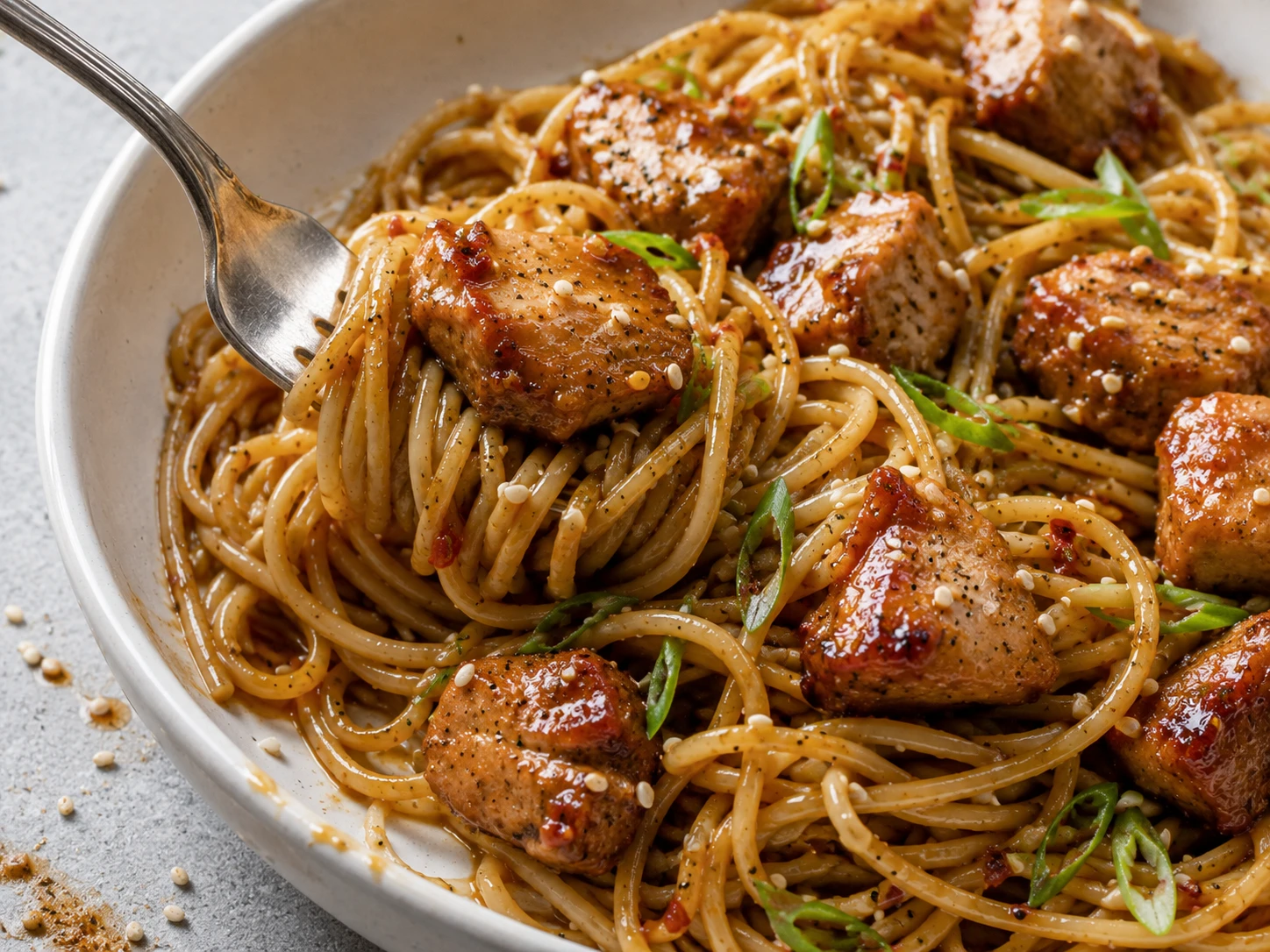 Honey Garlic Chicken Pasta close up