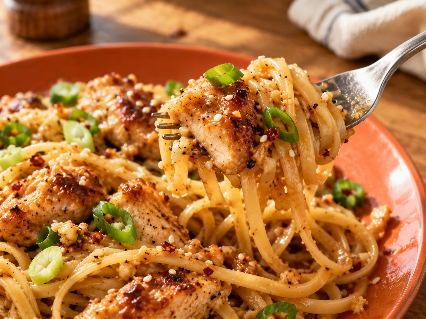 Honey Garlic Chicken Pasta close up