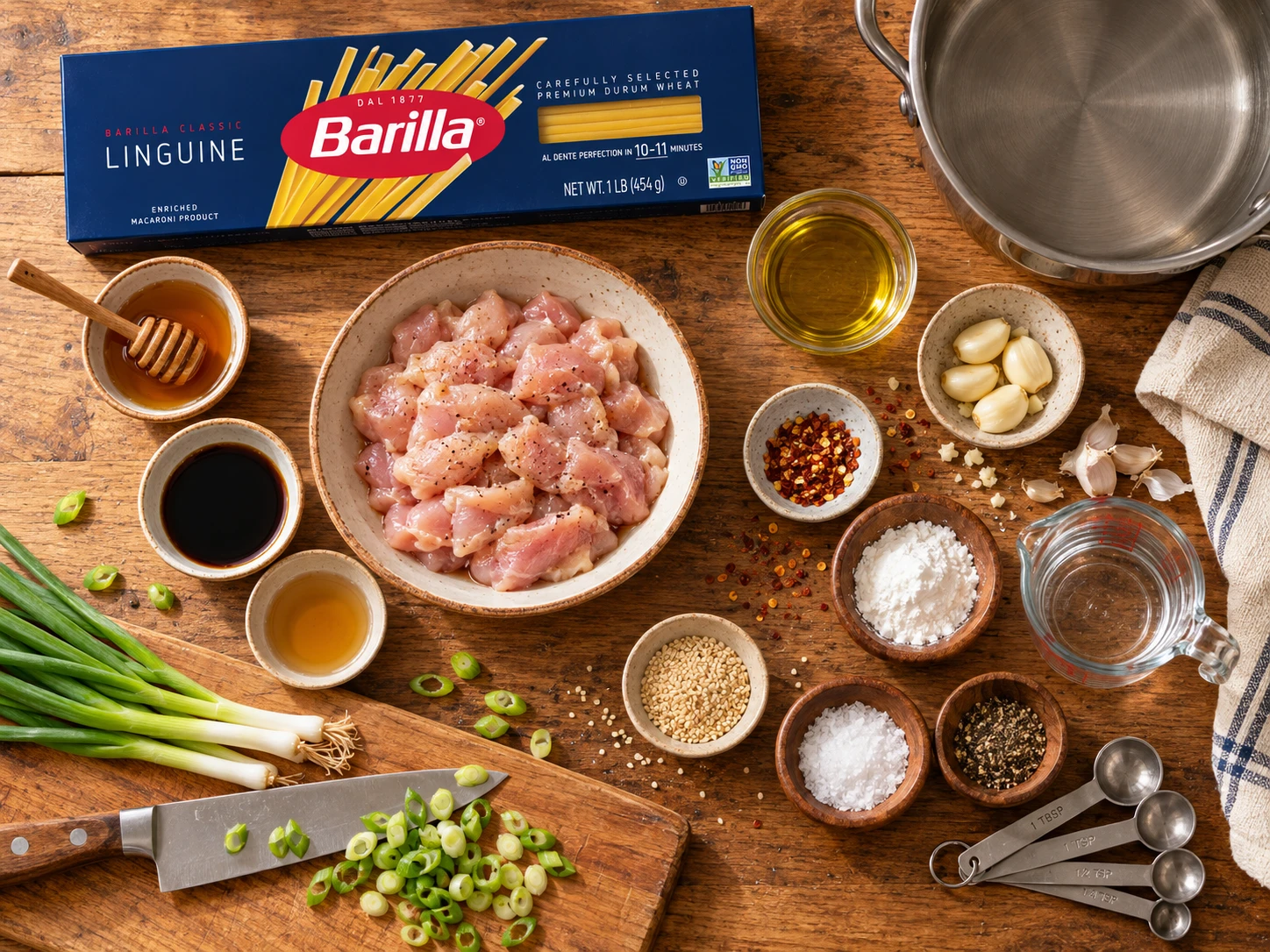 Honey Garlic Chicken Pasta preparation