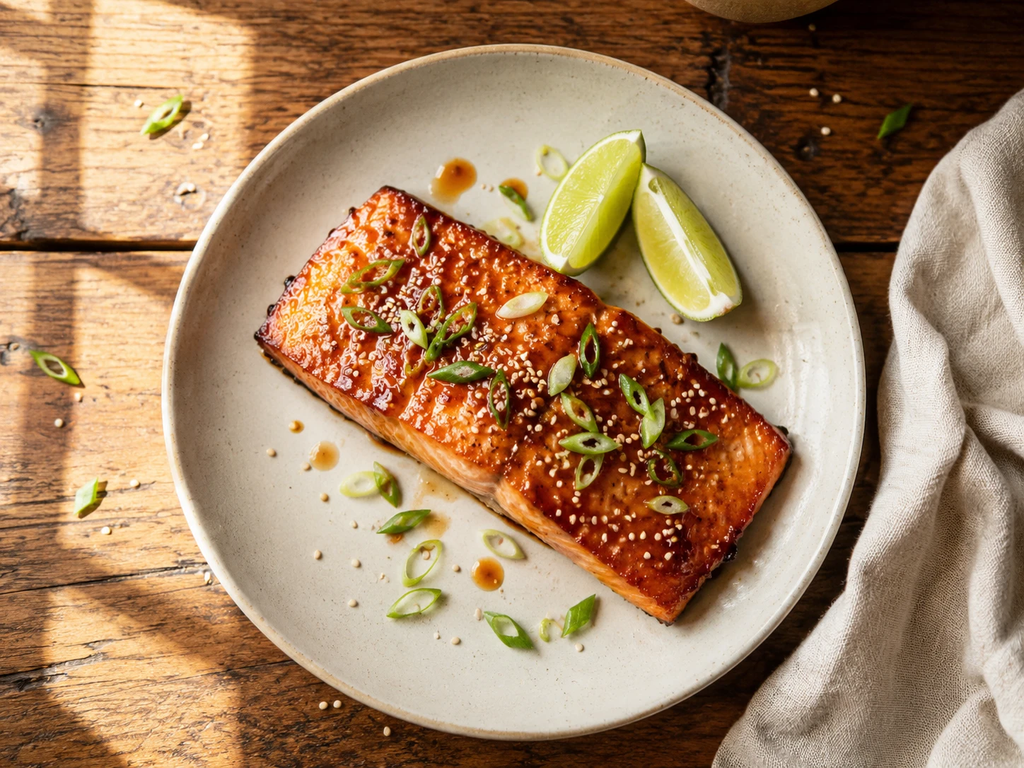 Honey Garlic Salmon aerial view