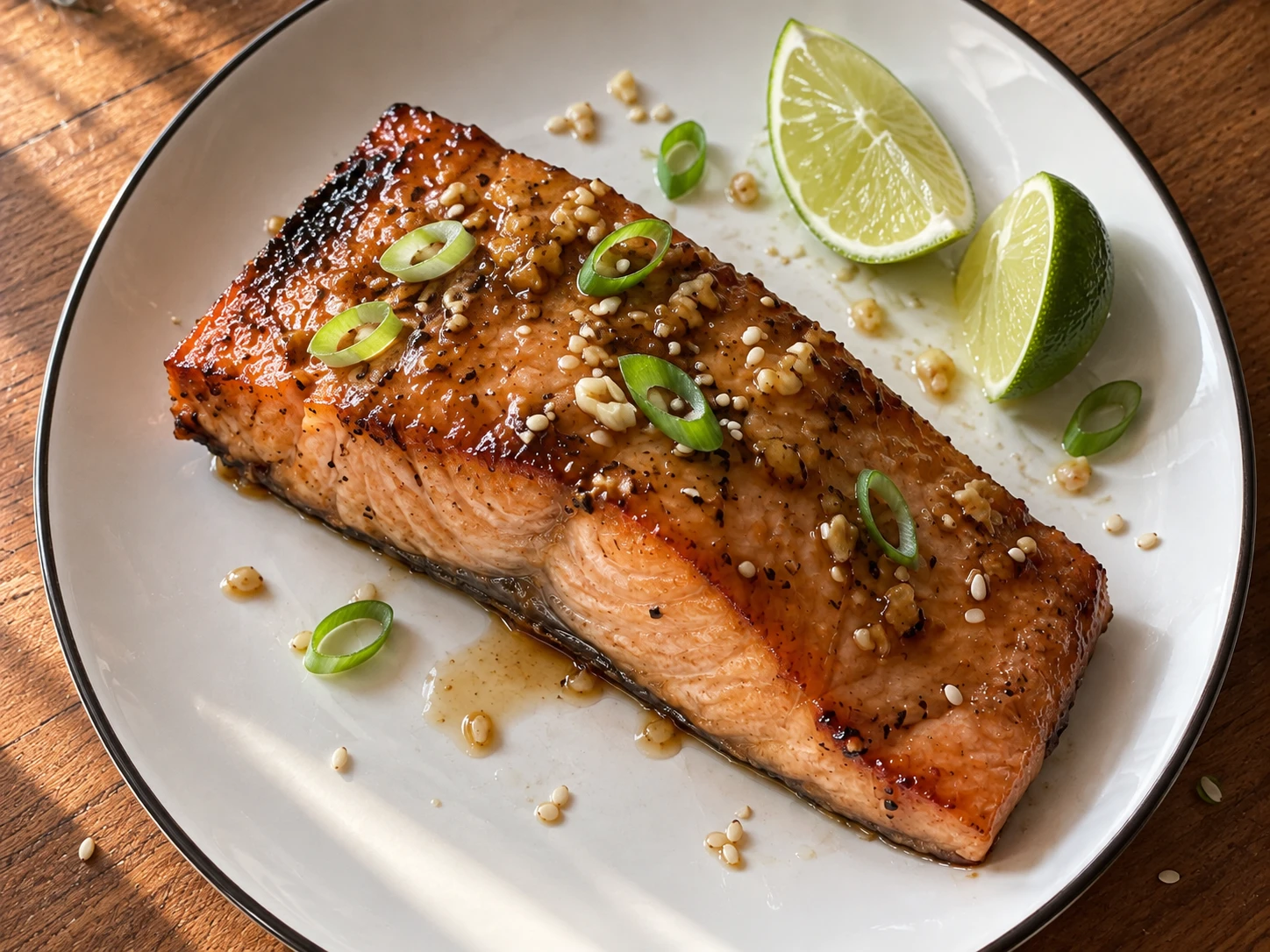 Honey Garlic Salmon aerial view