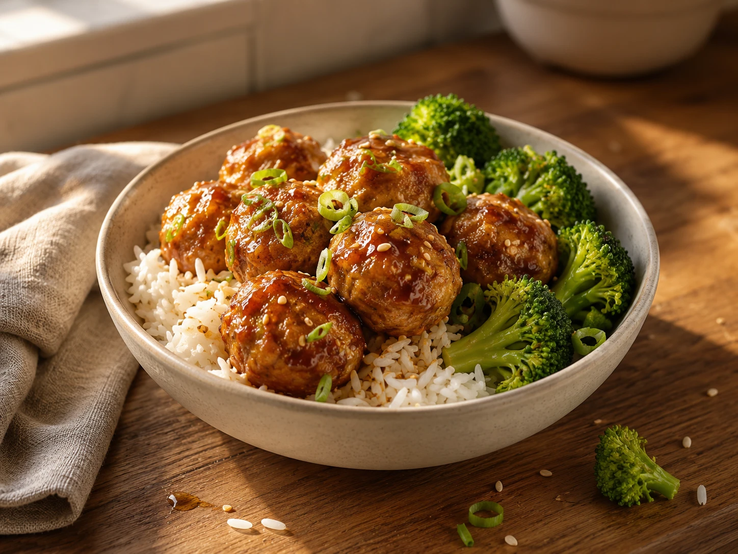 Sticky Honey Garlic Turkey Meatball Dinner Bowls
