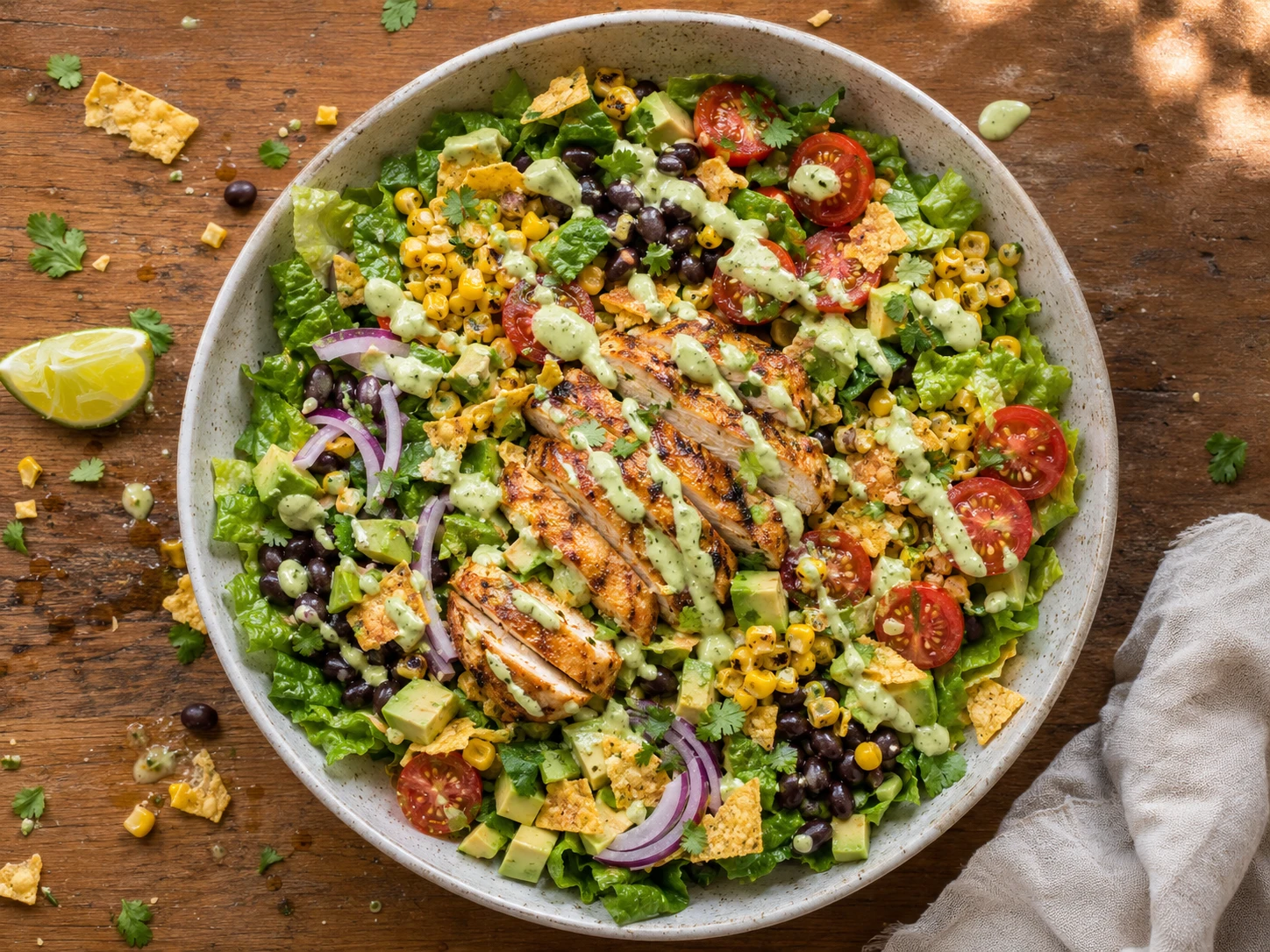 Honey Lime Chicken Taco Salad aerial view