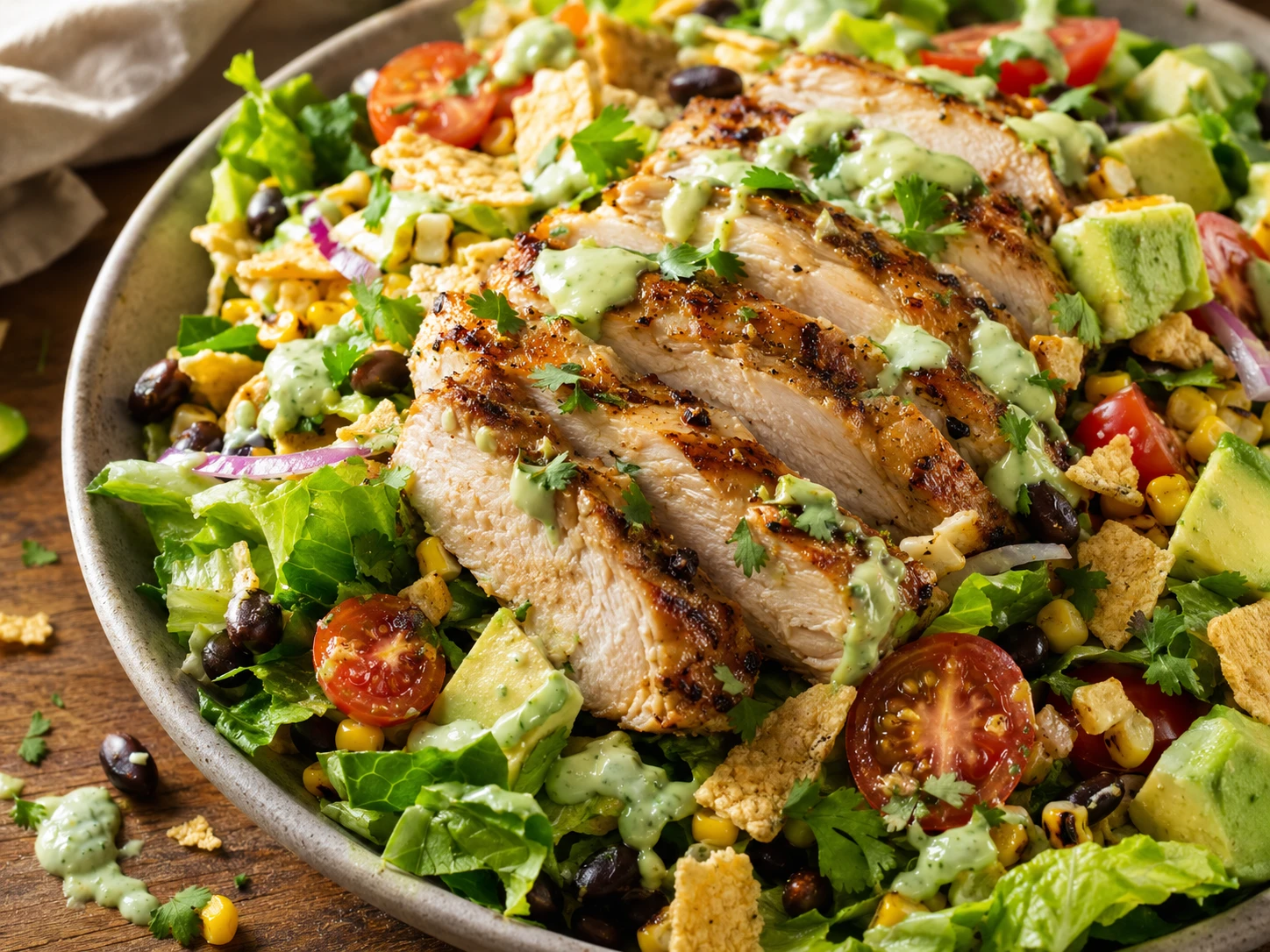 Honey Lime Chicken Taco Salad close up