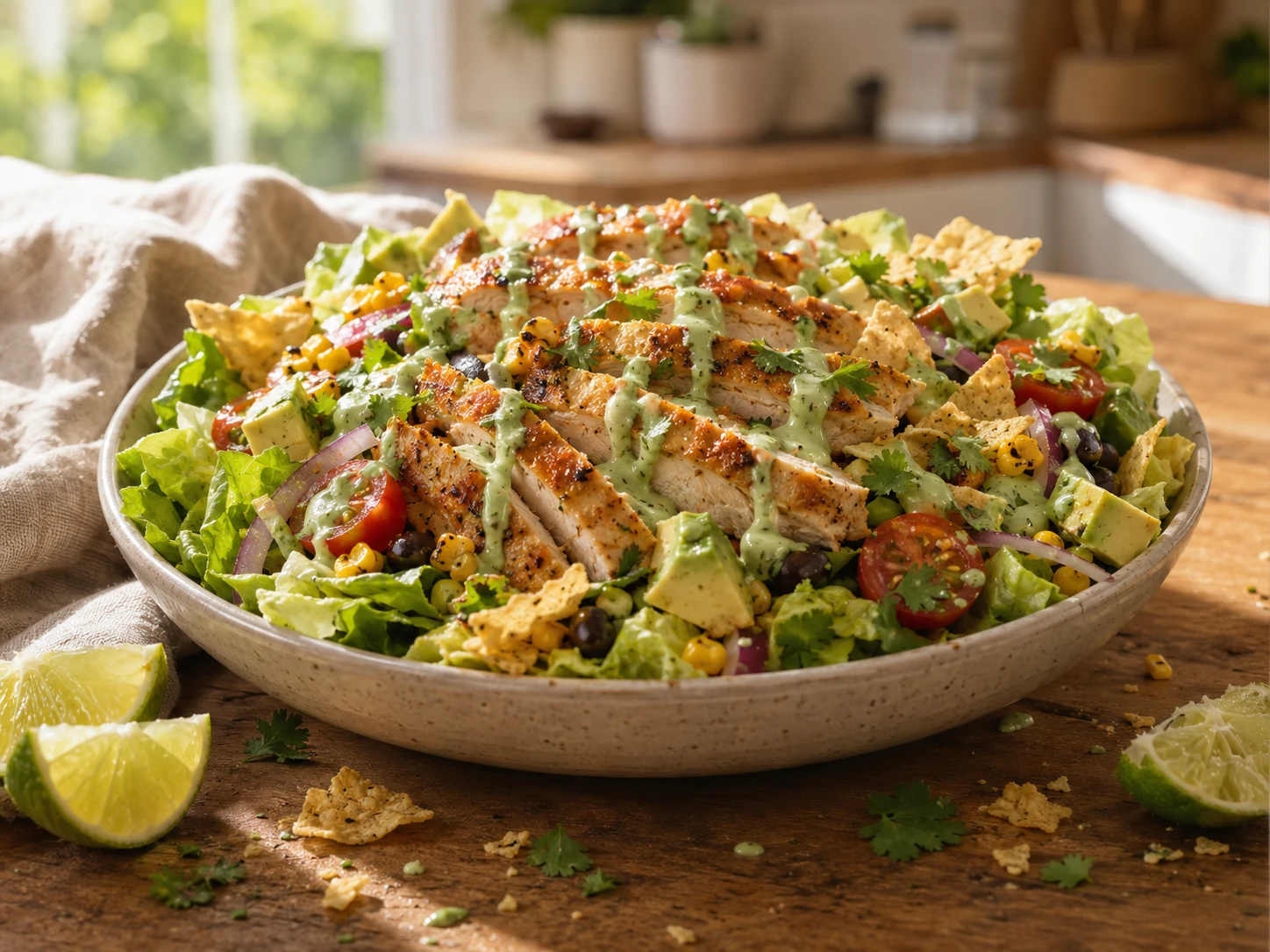 Honey Lime Chicken Taco Salad preparation