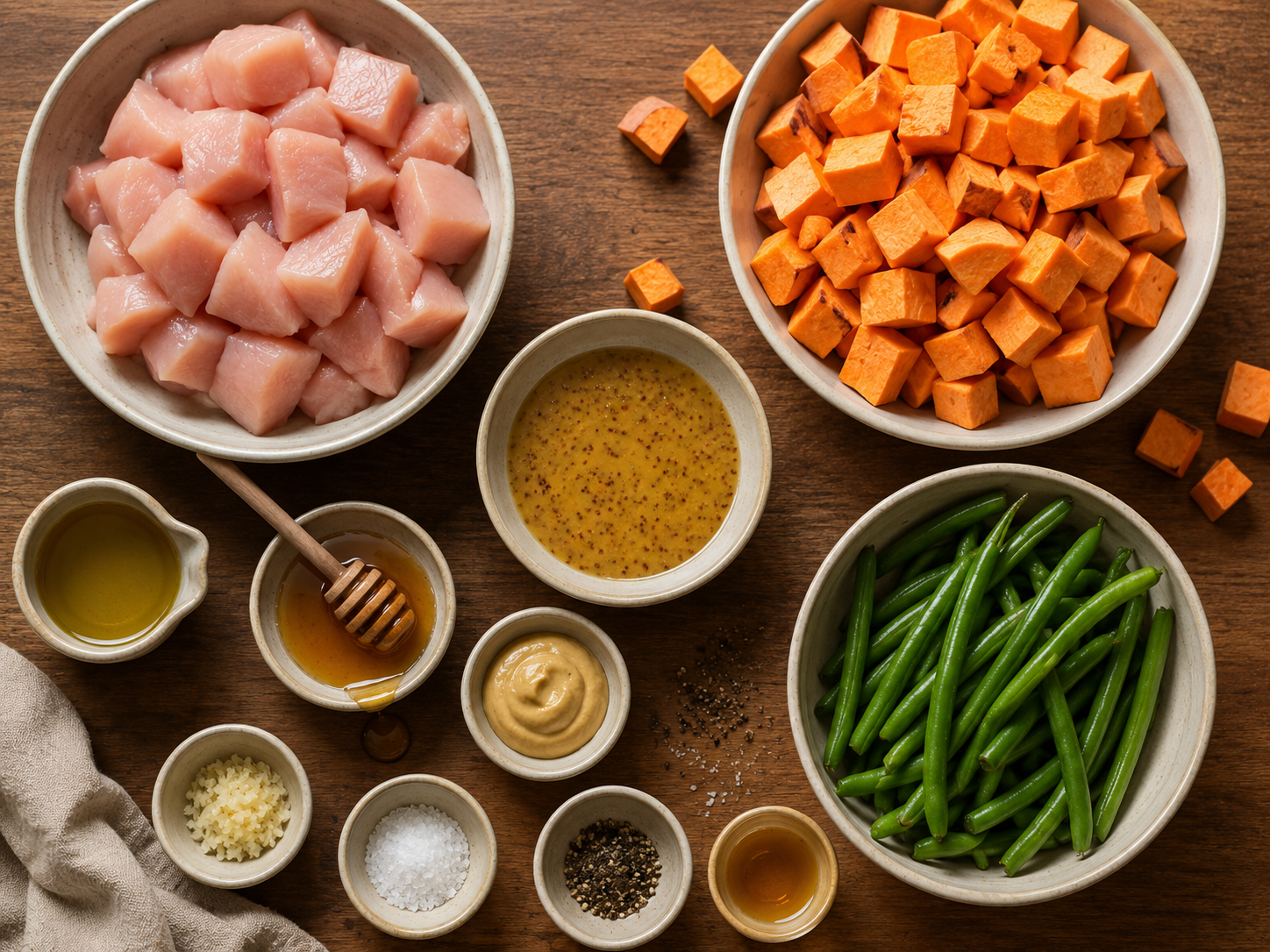 Honey Mustard Chicken Sweet Potato Bowls preparation