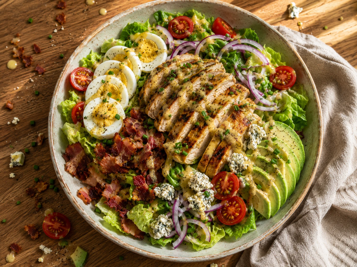 Honey Mustard Grilled Chicken Cobb Salad aerial view