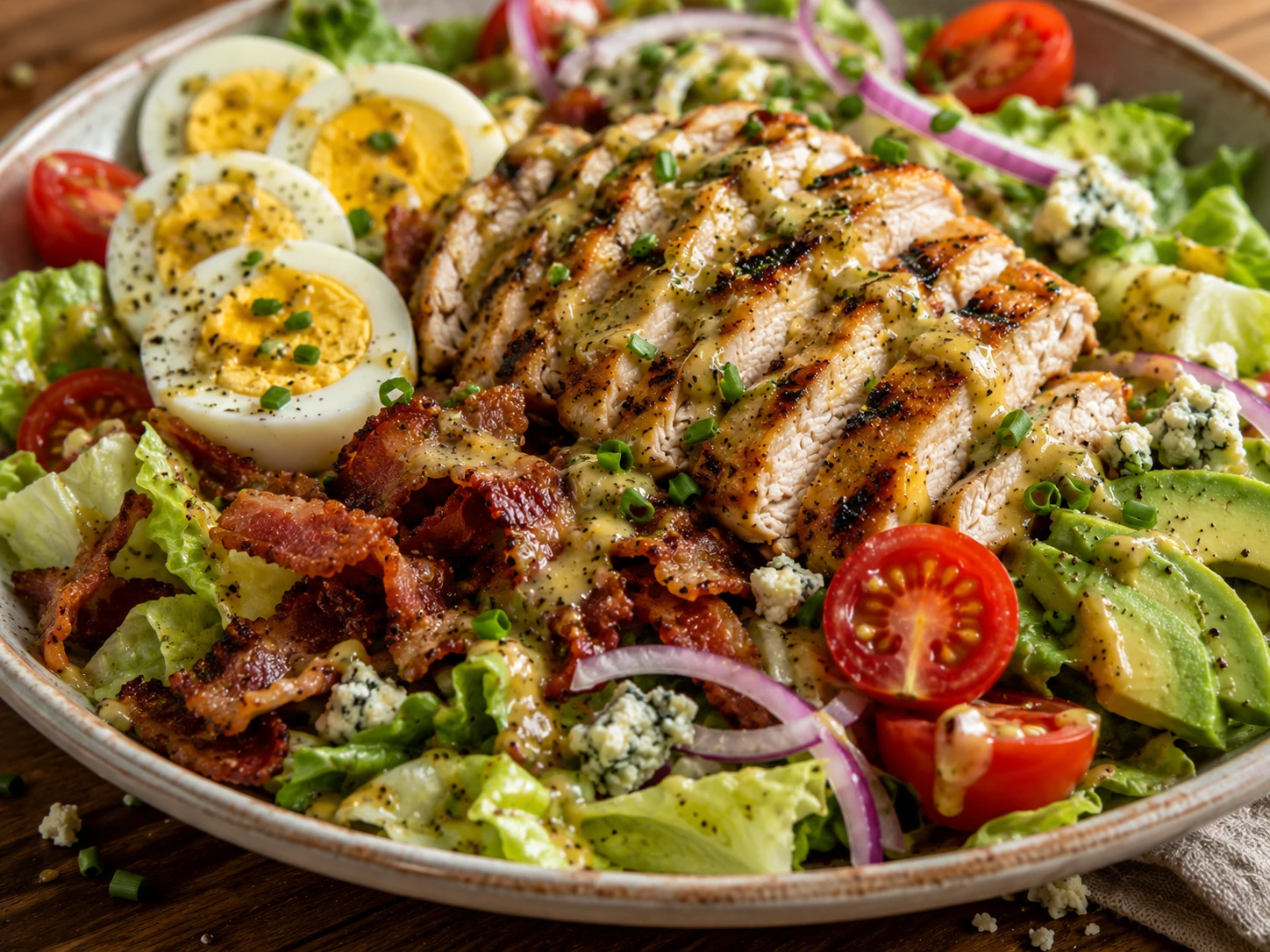 Honey Mustard Grilled Chicken Cobb Salad close up