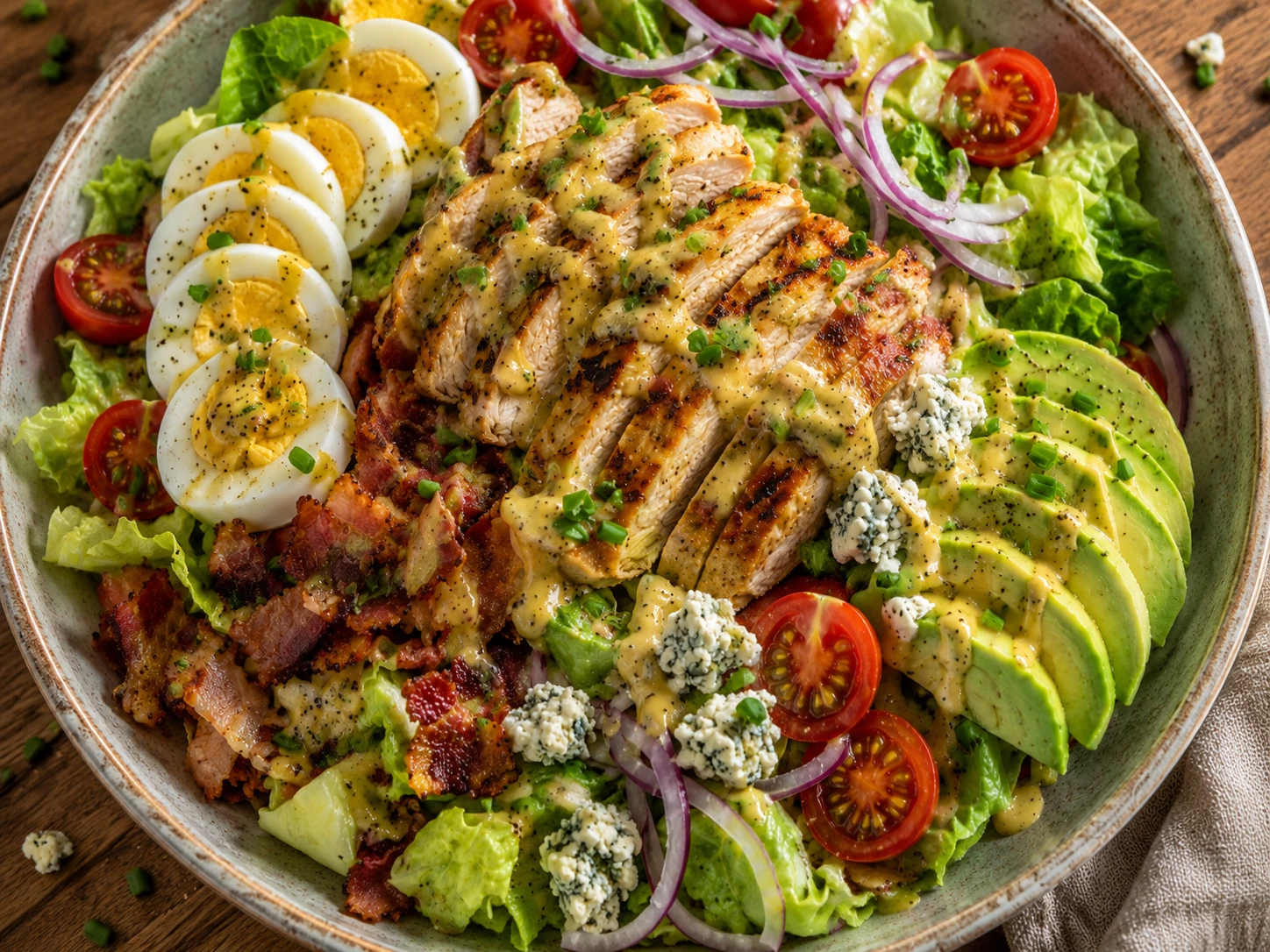 Honey Mustard Grilled Chicken Cobb Salad preparation