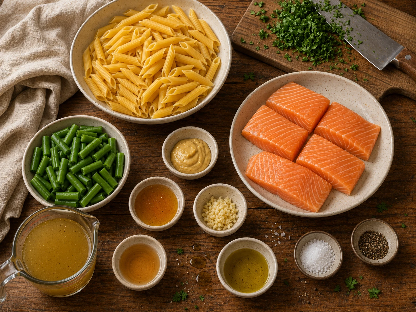 Honey Mustard Salmon Pasta preparation