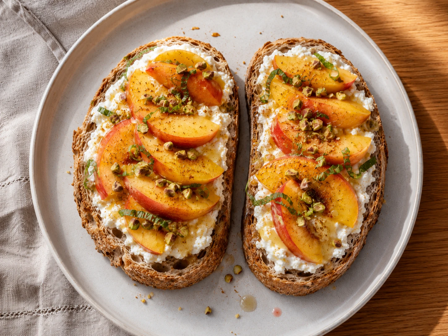 Honey Peach Ricotta Toast aerial view
