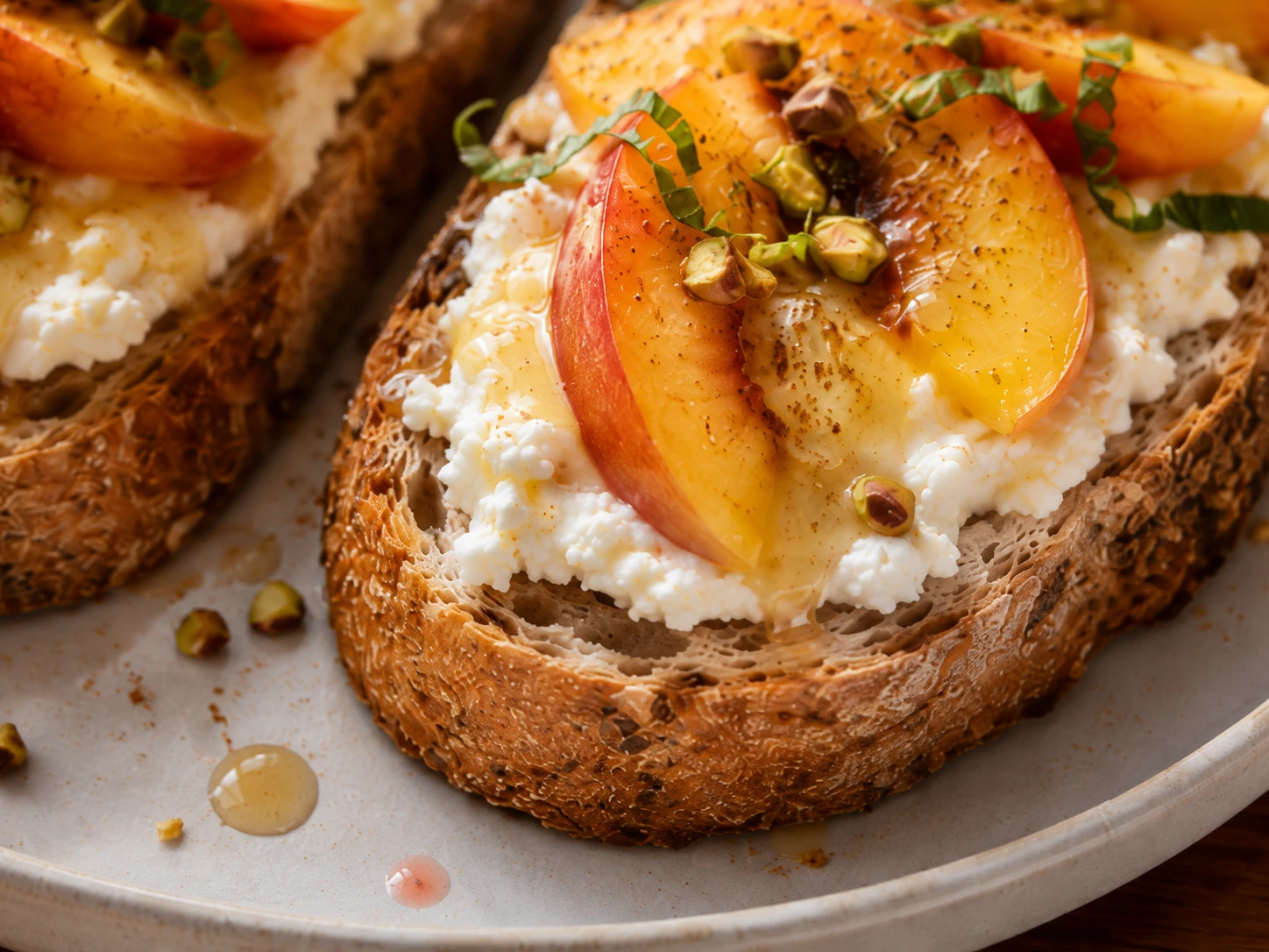 Honey Peach Ricotta Toast close up