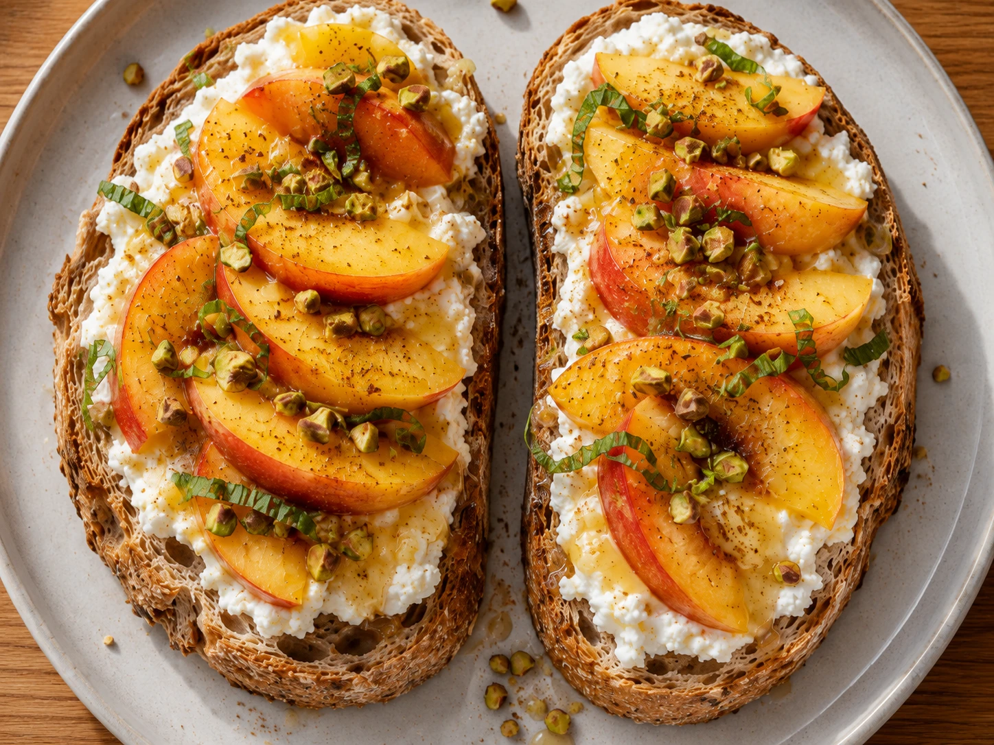 Honey Peach Ricotta Toast preparation