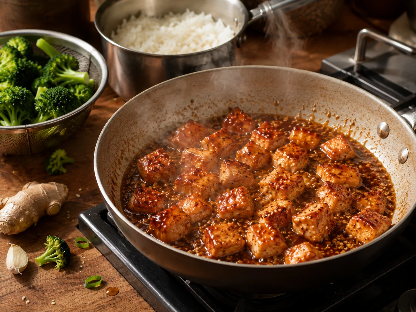 Honey Sriracha Chicken Bowls aerial view