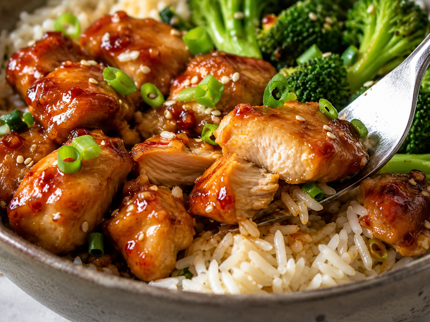 Honey Sriracha Chicken Bowls close up