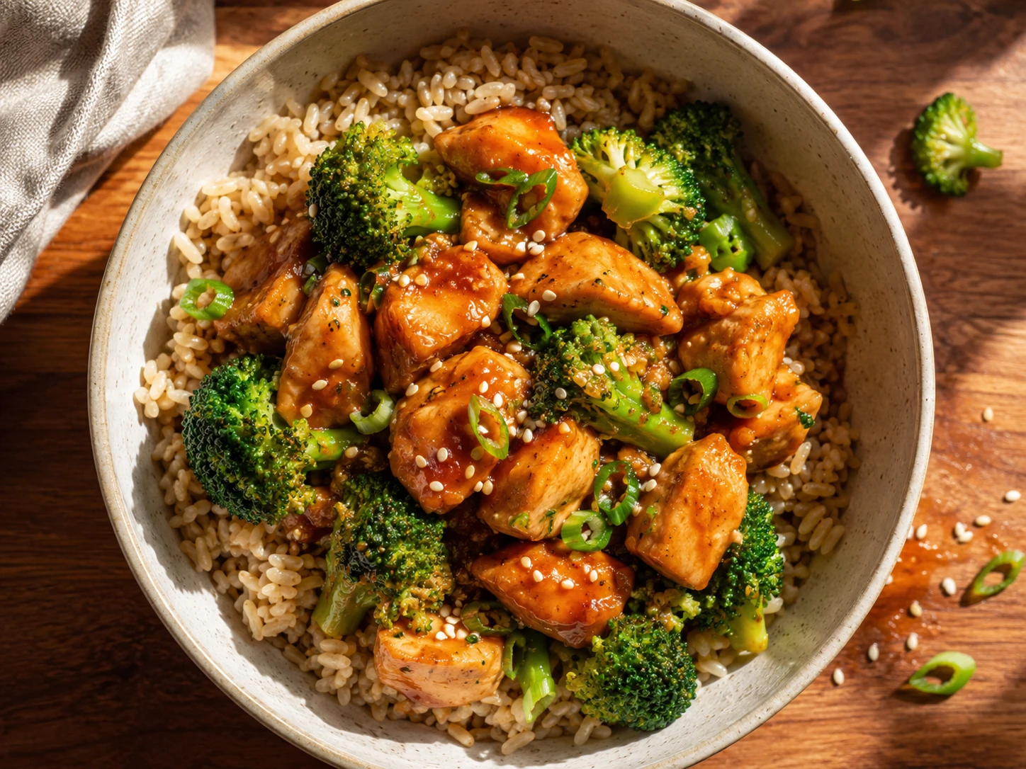 Honey Sriracha Chicken Rice Bowls close up