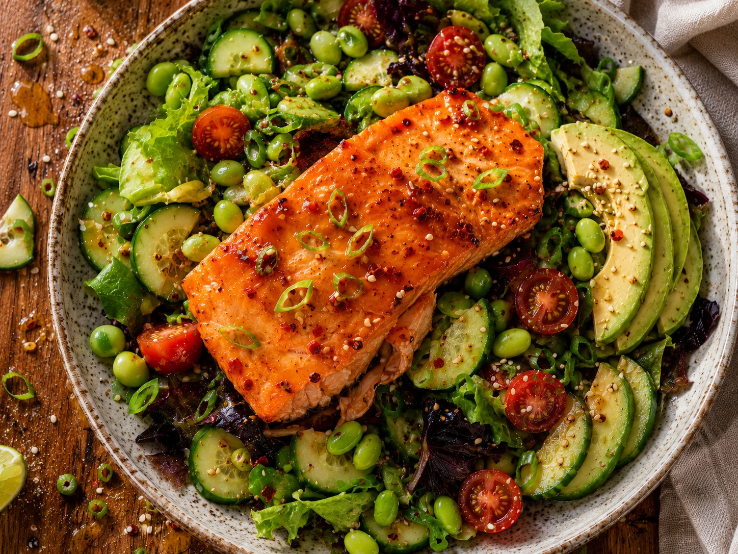 Hot Honey Salmon Salad preparation