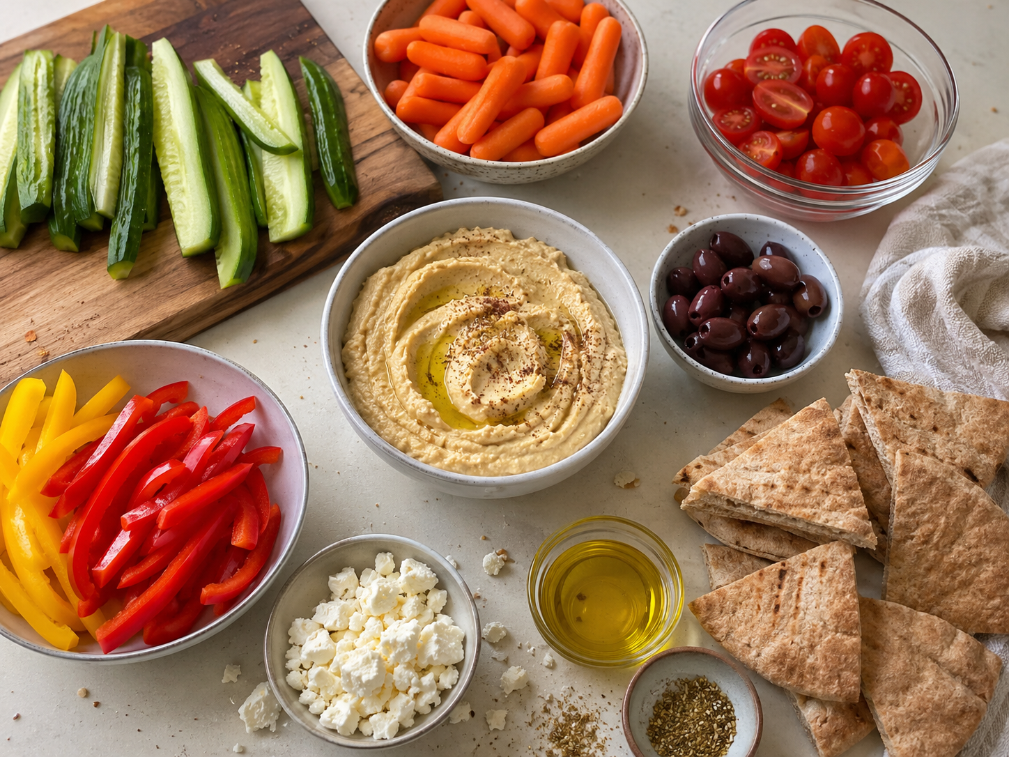 Hummus Veggie Snack Box preparation