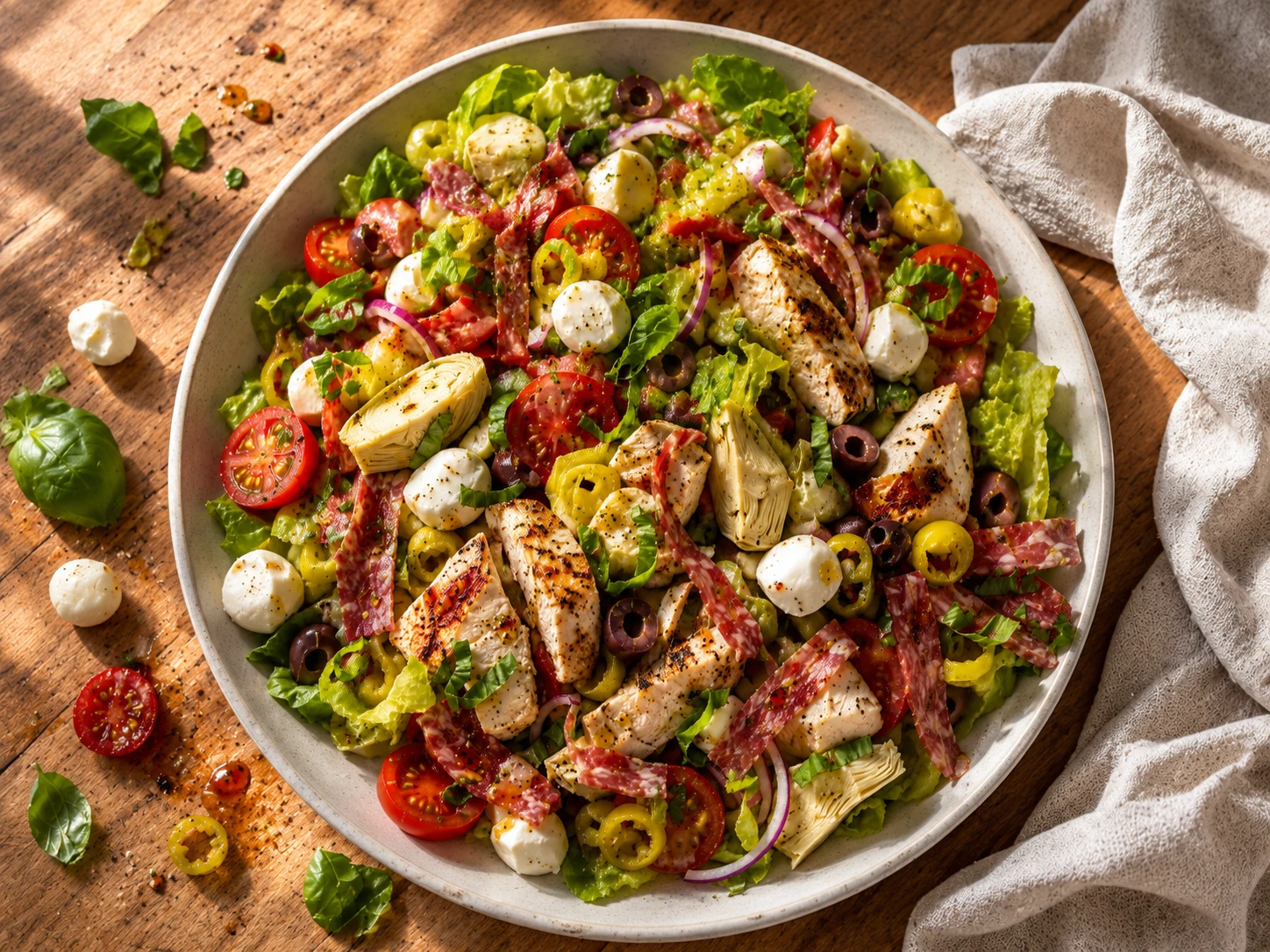 Italian Antipasto Chicken Salad aerial view