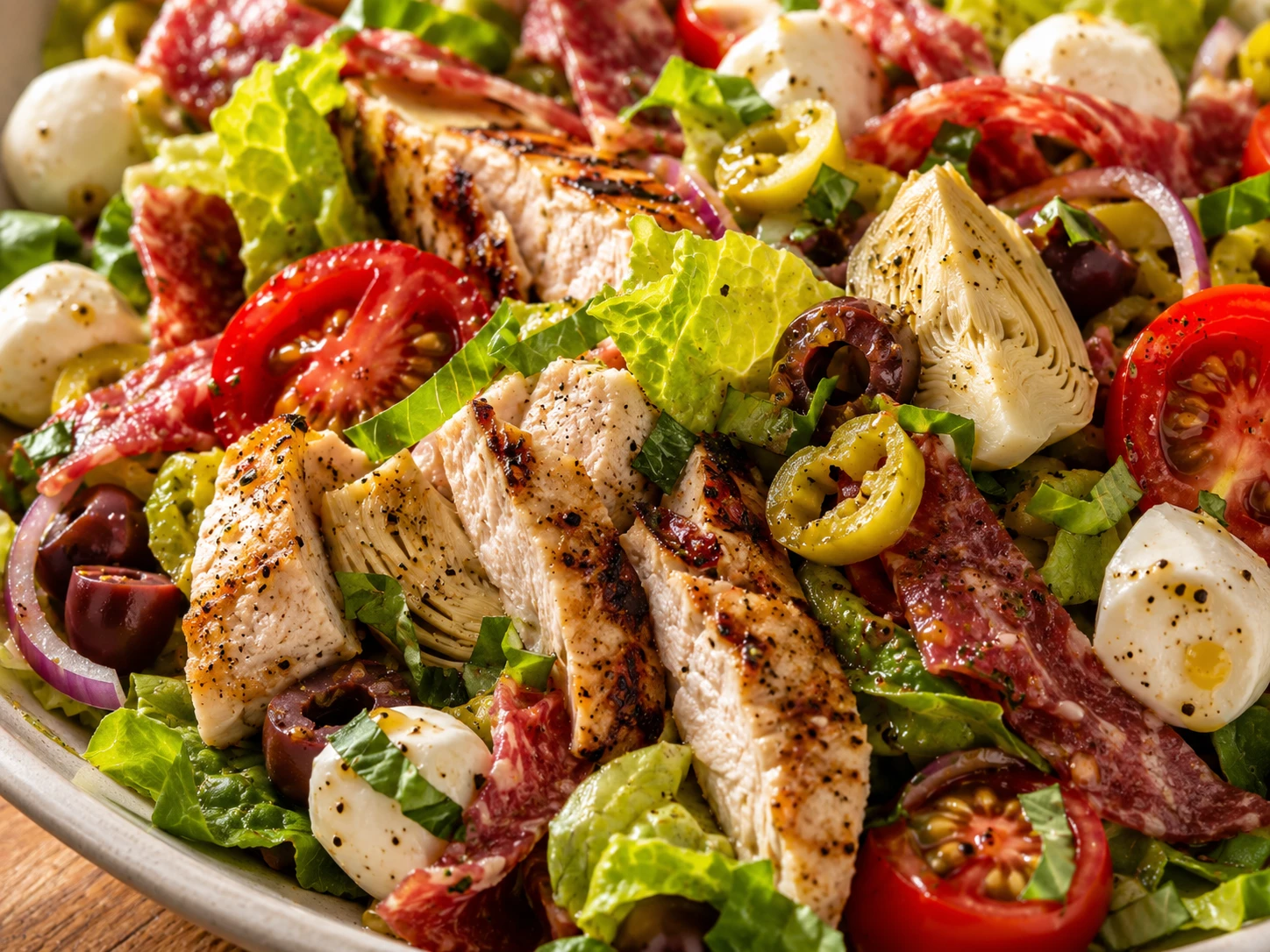 Italian Antipasto Chicken Salad close up