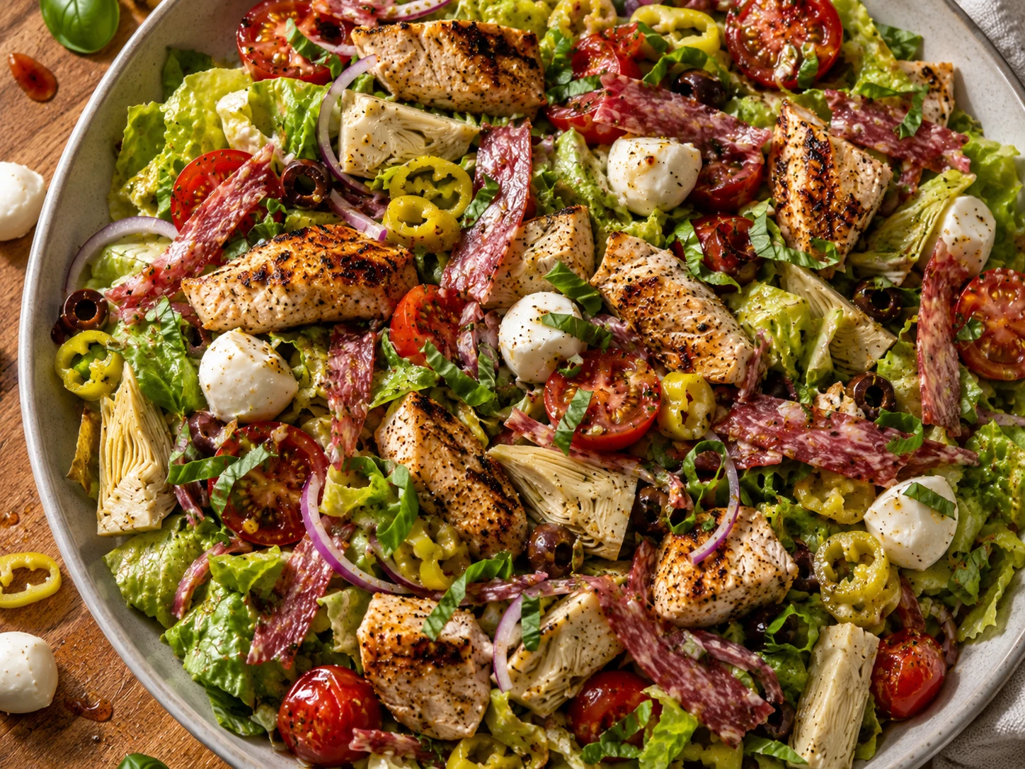 Italian Antipasto Chicken Salad preparation