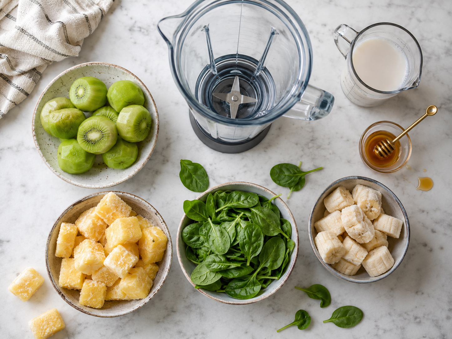 Kiwi Pineapple Green Smoothie Bowl preparation