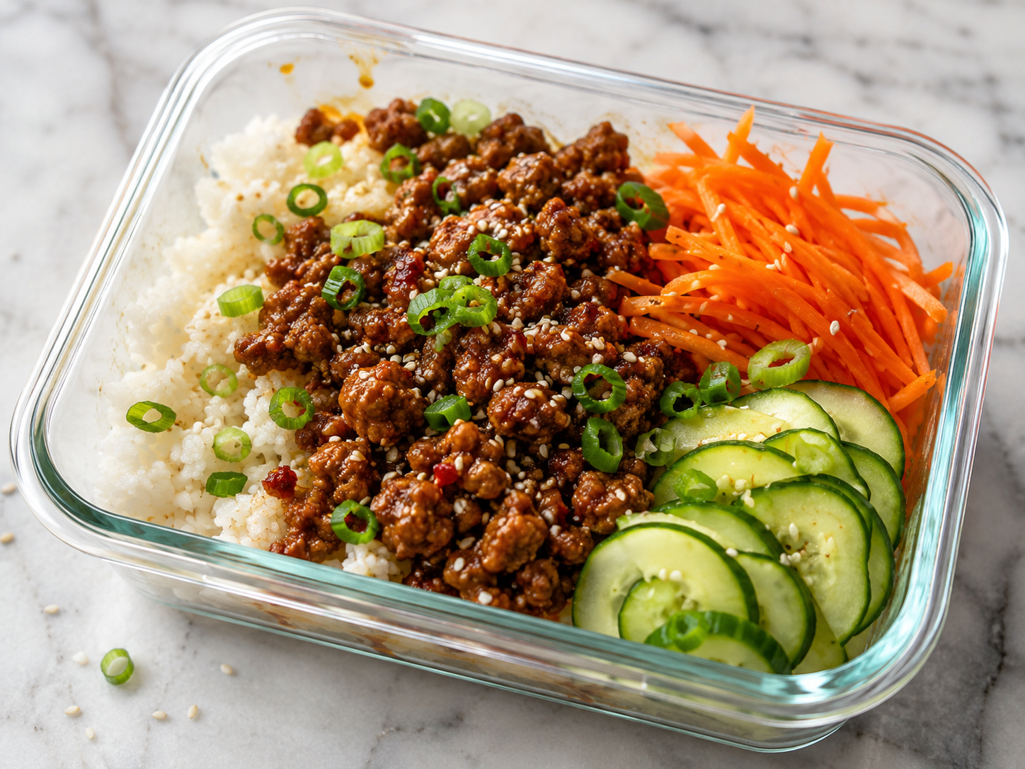 Korean Ground Turkey Rice Bowls close up