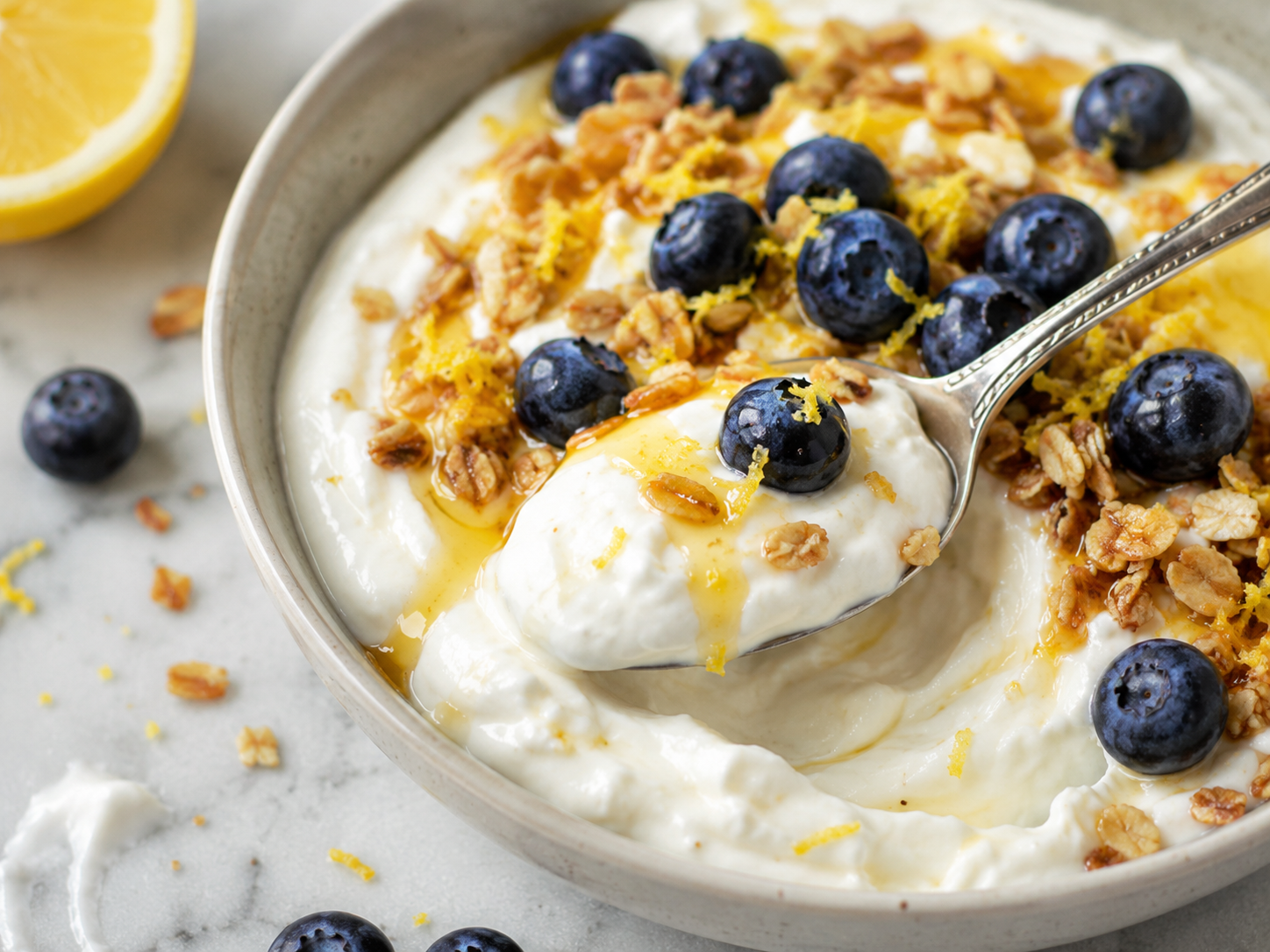 Lemon Blueberry Greek Yogurt Bowl close up