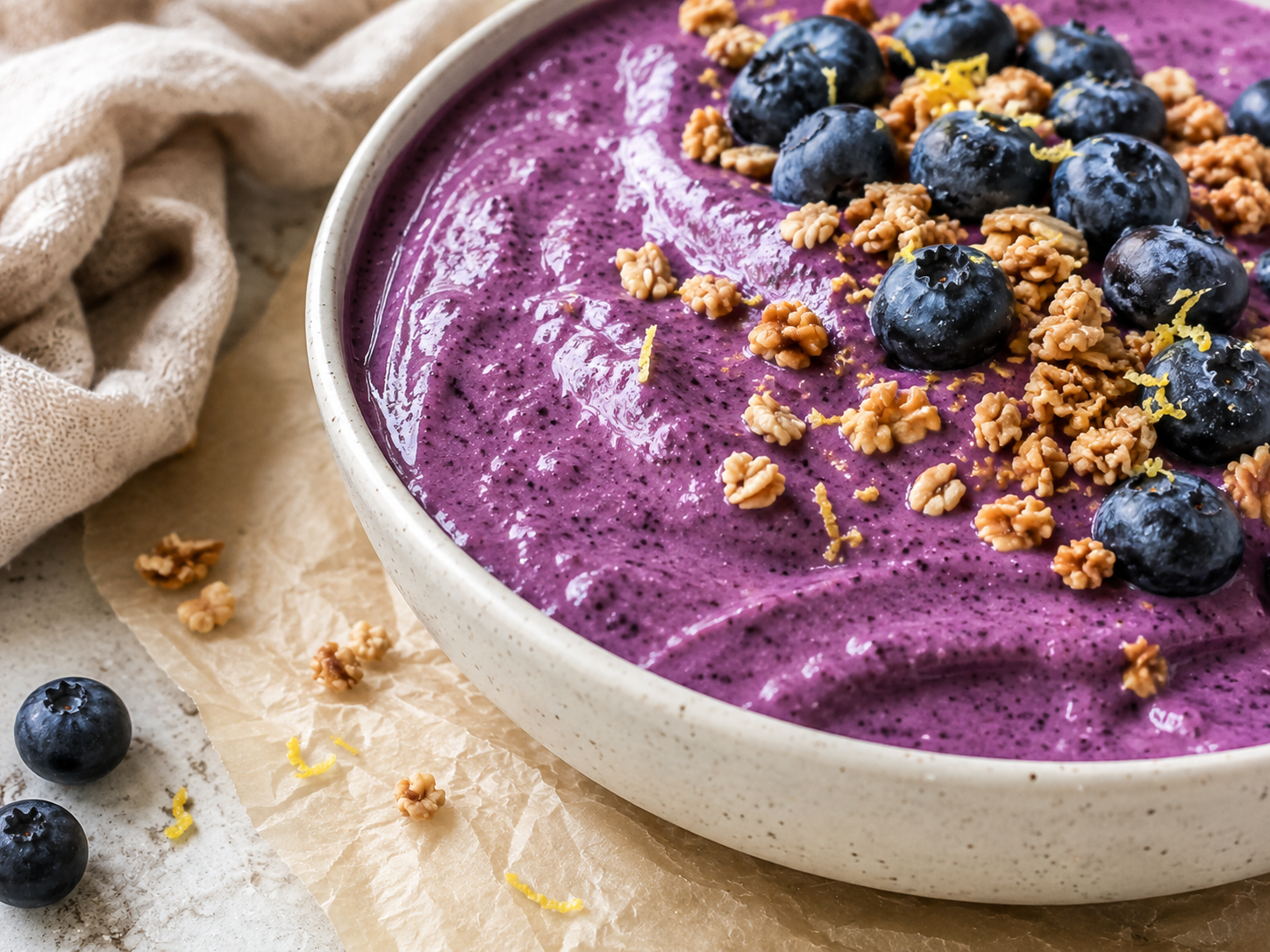 Lemon Blueberry Smoothie Bowl close up