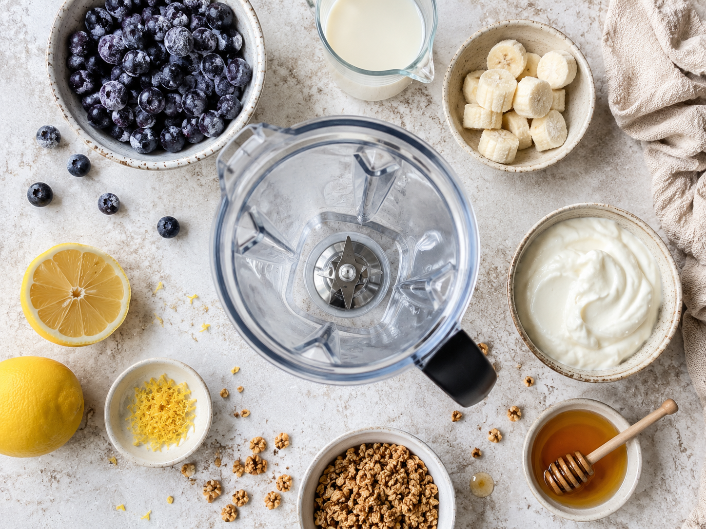 Lemon Blueberry Smoothie Bowl preparation