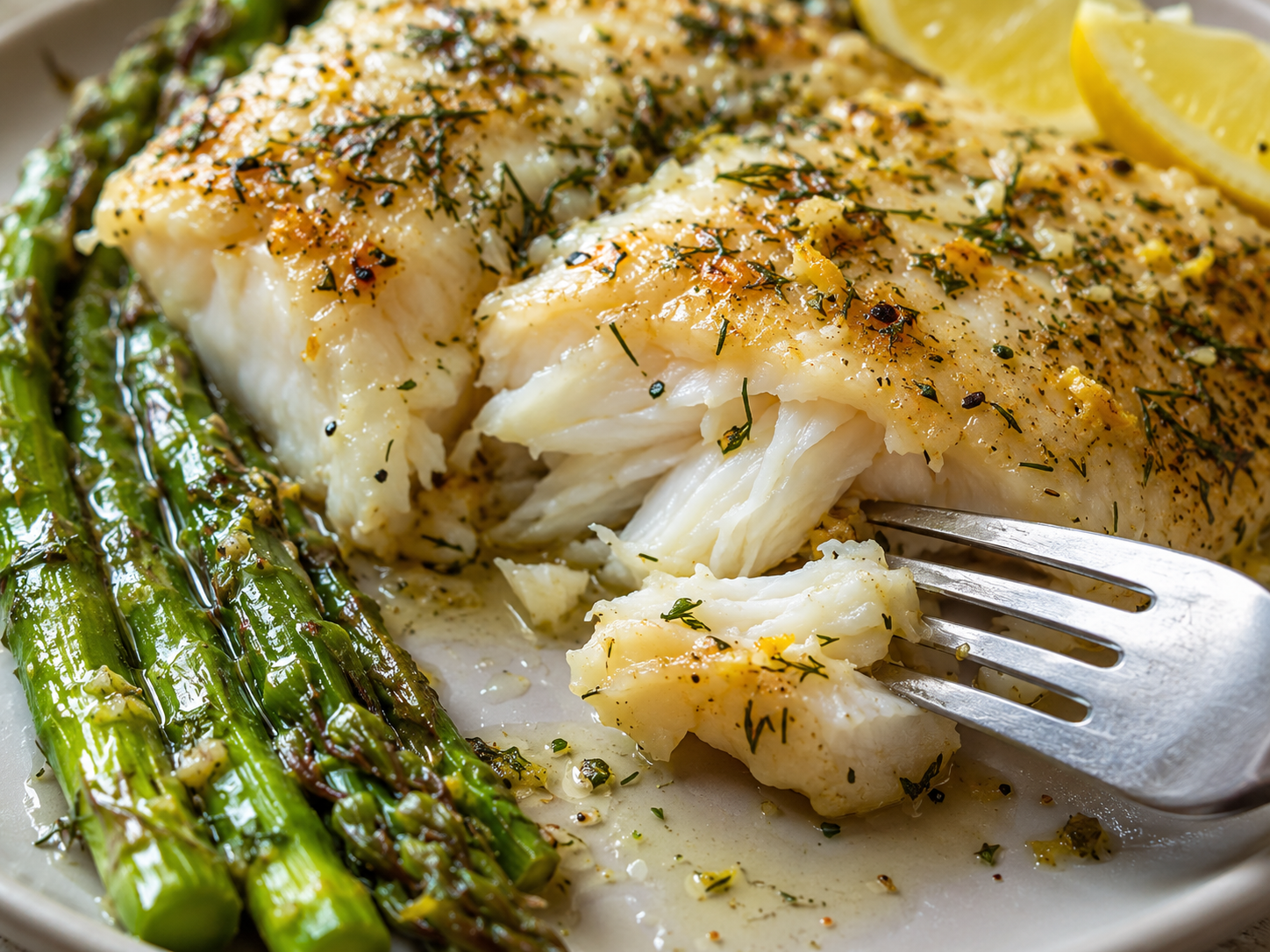 Lemon Dill Cod with Asparagus close up