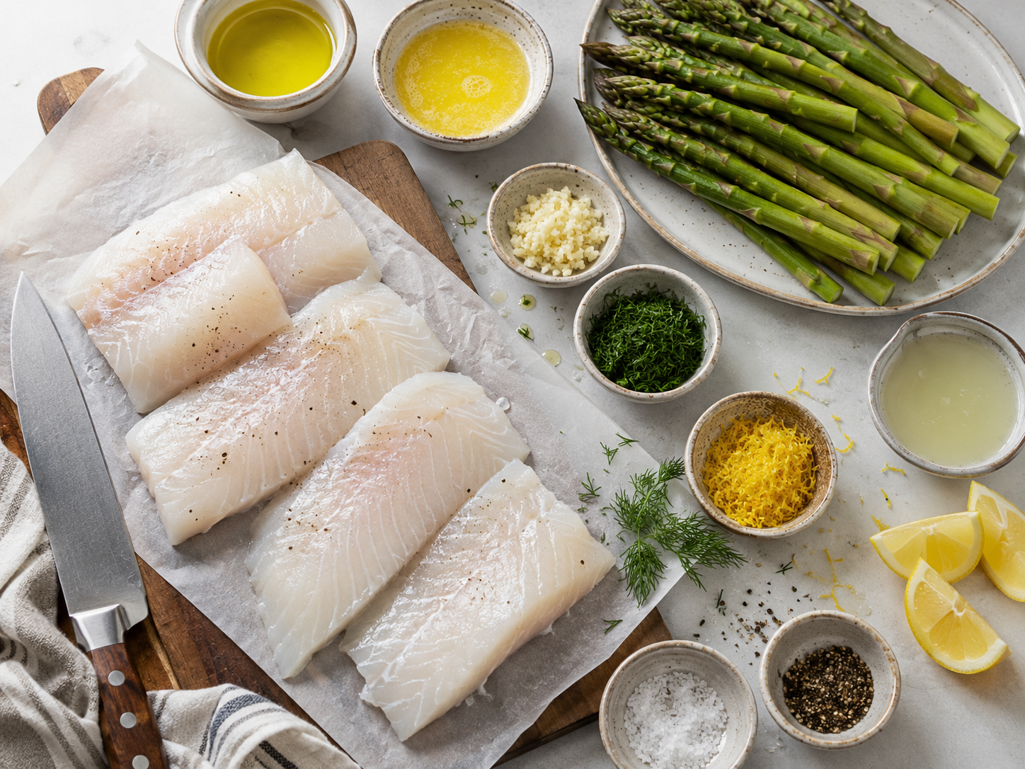 Lemon Dill Cod with Asparagus preparation