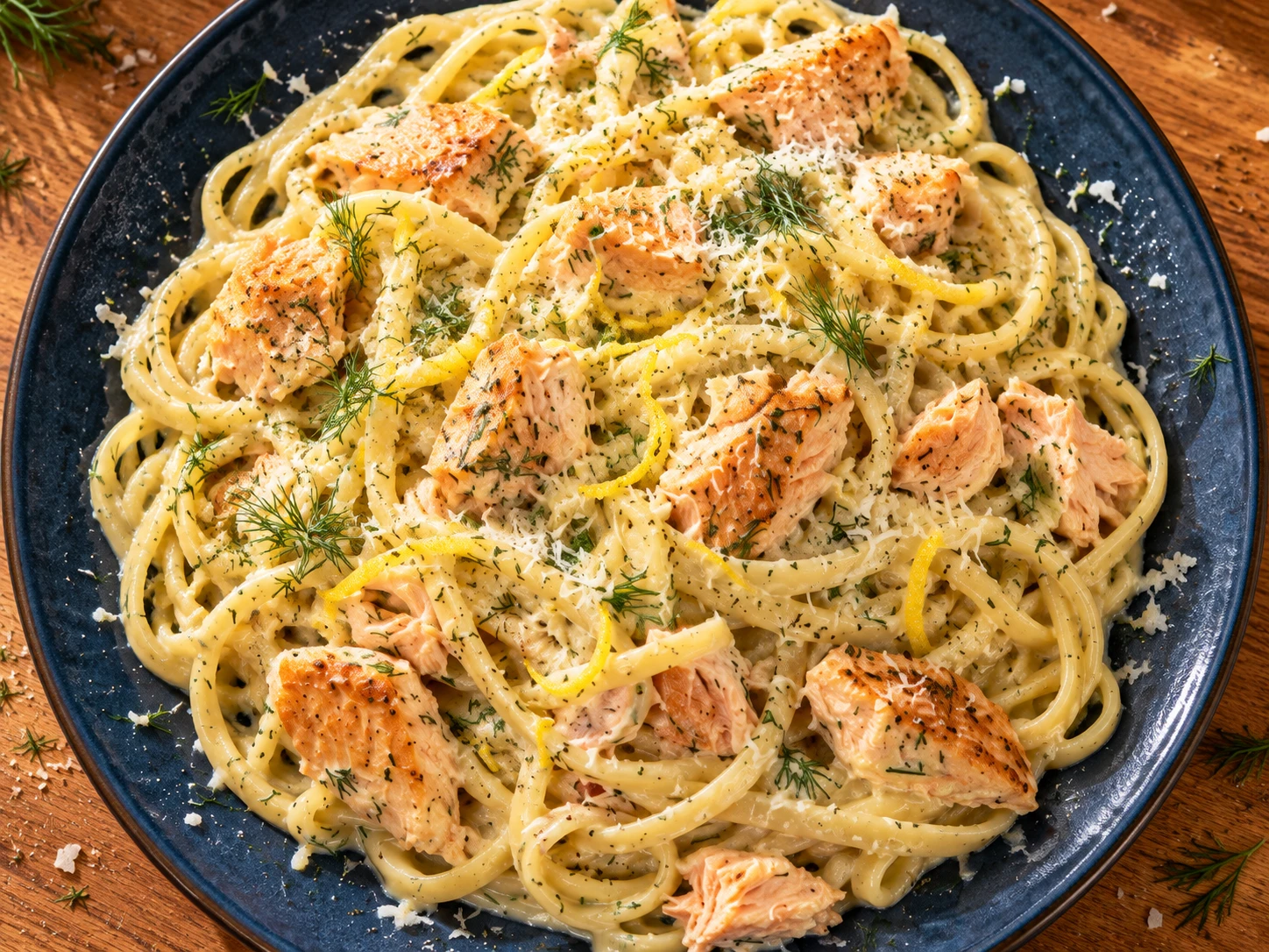 Lemon Dill Salmon Pasta aerial view