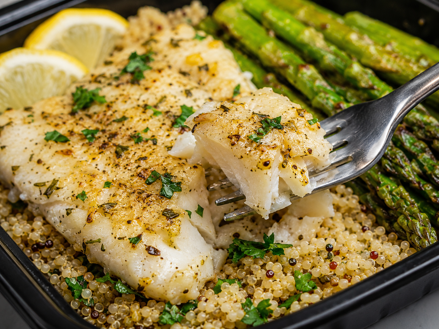 Lemon Garlic Cod Meal Prep close up