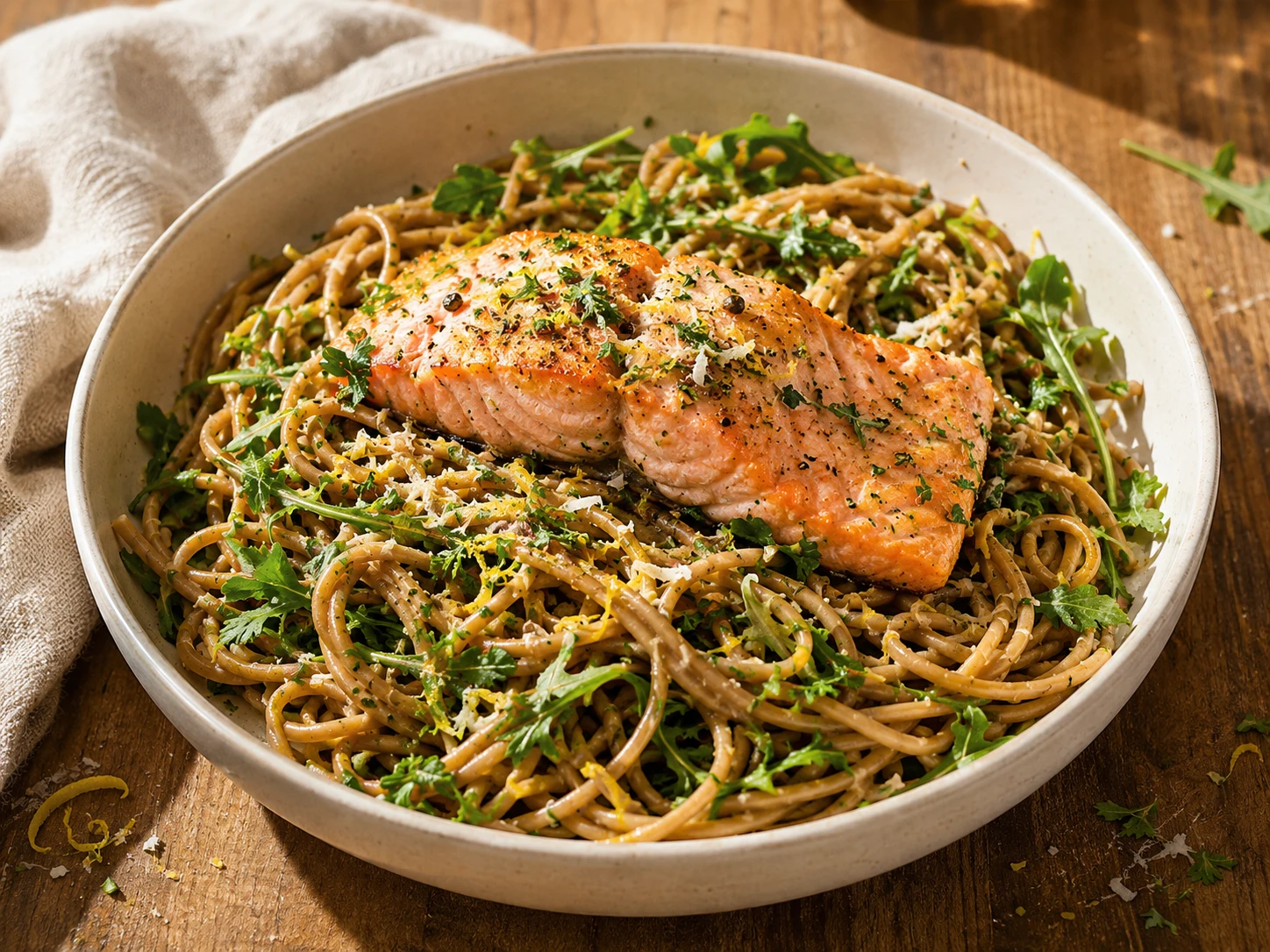 Lemon Garlic Salmon Pasta