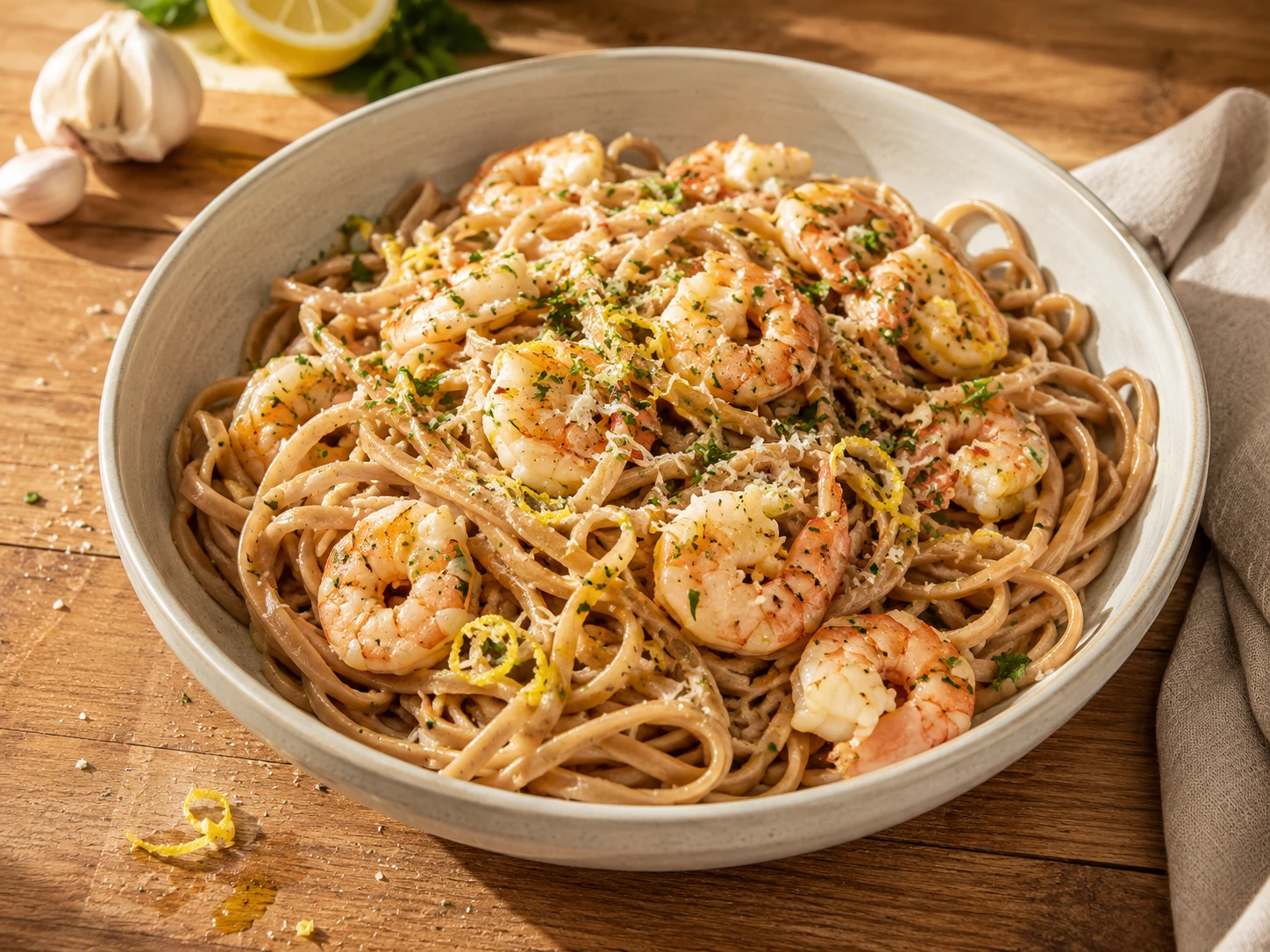 Lemon Garlic Shrimp Protein Pasta
