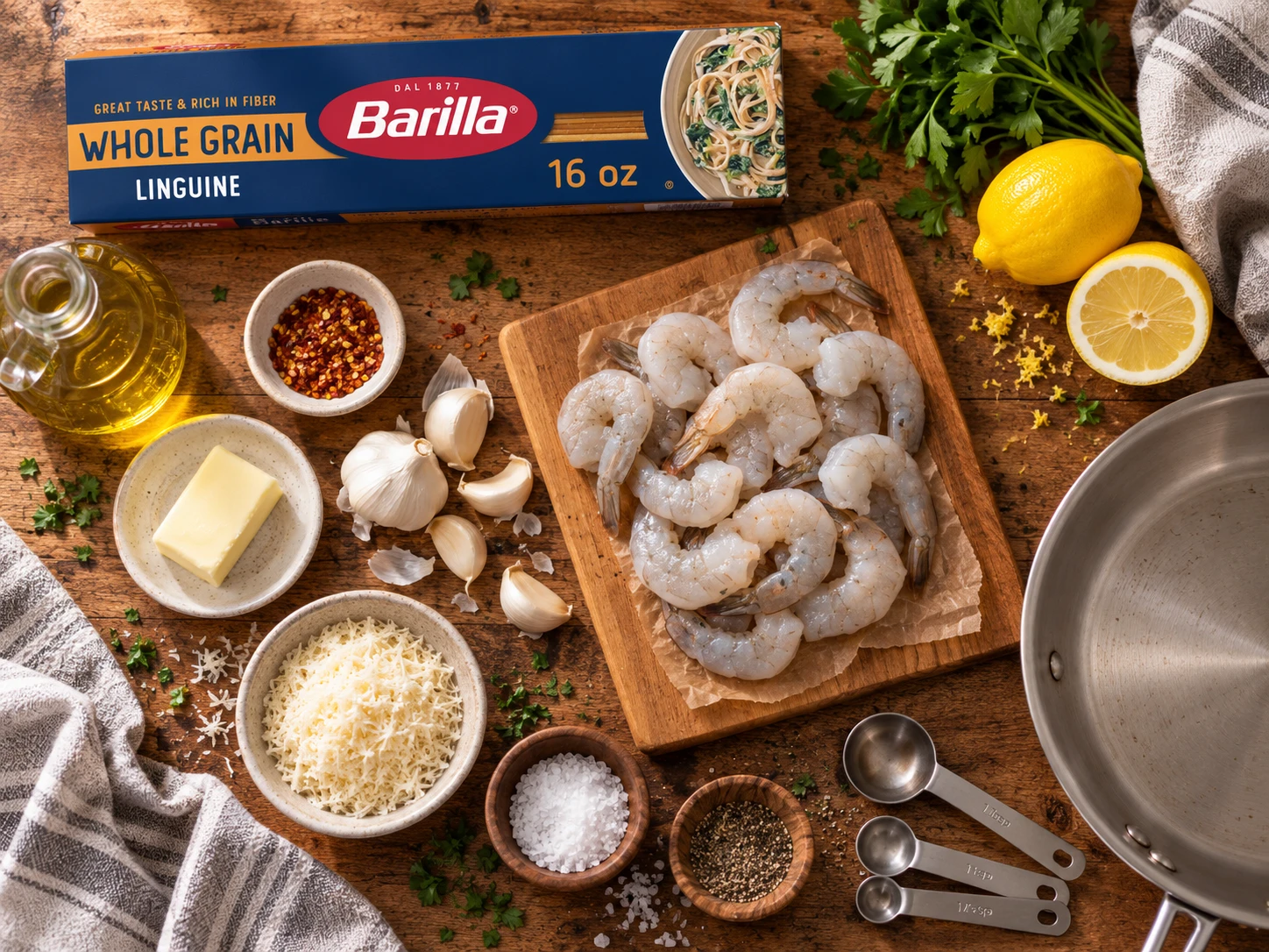 Lemon Garlic Shrimp Protein Pasta preparation
