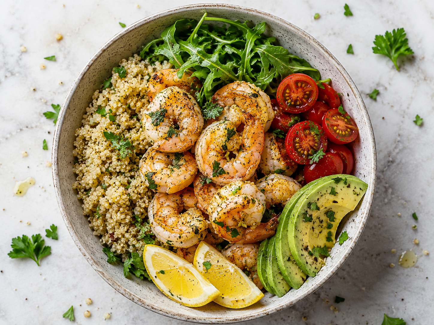 Lemon Garlic Shrimp Quinoa Bowls