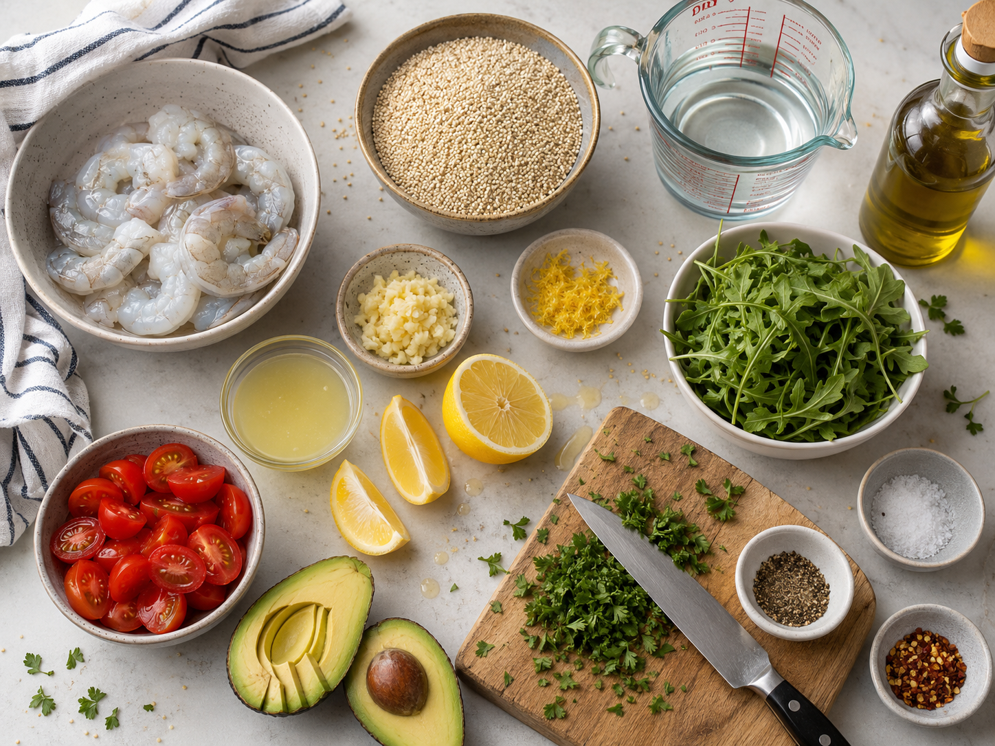 Lemon Garlic Shrimp Quinoa Bowls preparation