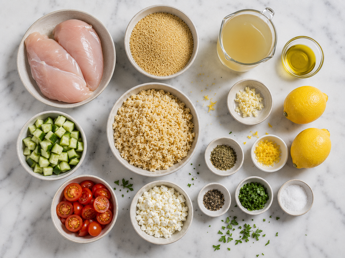 Lemon Herb Chicken Couscous Bowls preparation