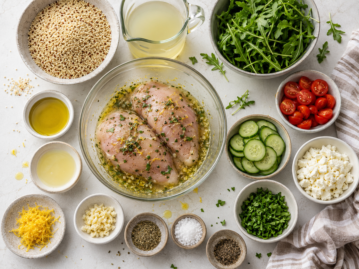 Lemon Herb Chicken Quinoa Bowl preparation