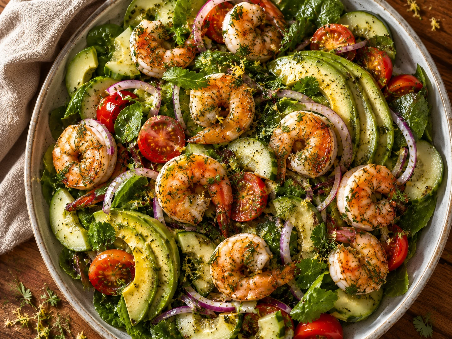 Lemon Herb Shrimp Avocado Salad preparation